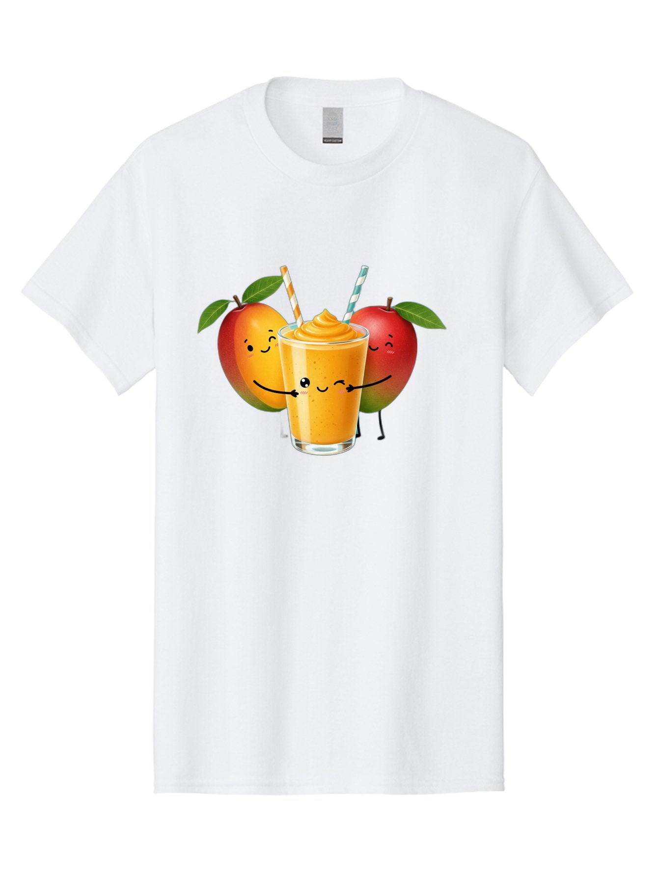Mango-Apple-Smoothie Men'S Graphic Tee, 100% Cotton, Comfortable Casual Summer Wear, Machine Washable, Mango Smoothie, Apple Characters, Orange Drink, Cartoon Style, Happy Fruits, Smiling Faces, Healthy Beverage, Refreshing Drink, Bac135 12