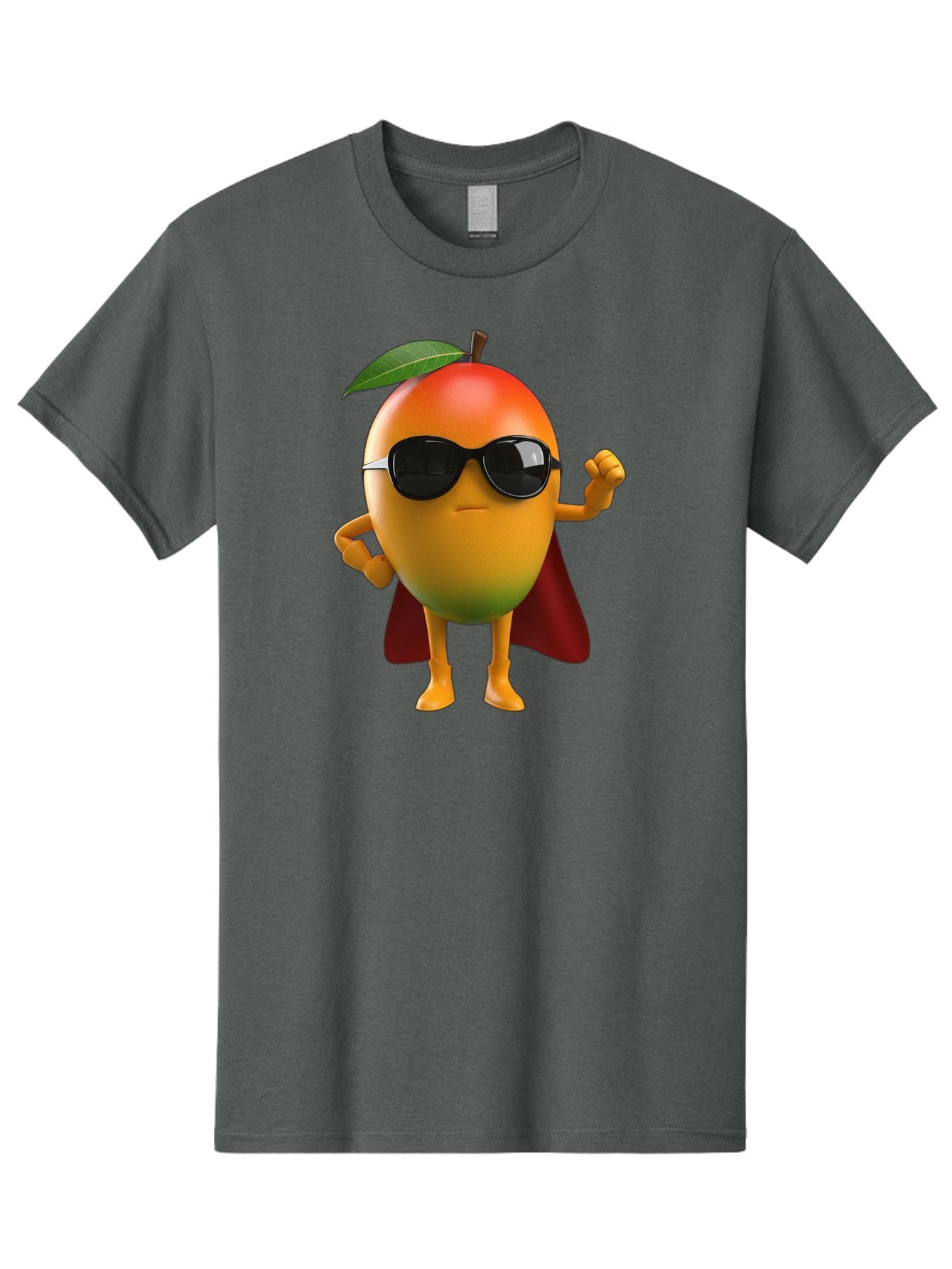 Mango-Character Men'S Graphic Tee, 100% Cotton, Comfortable Casual Summer Wear, Machine Washable, Cartoon Mango Character, Superhero Pose, Sunglasses, Red Cape, Yellow Fruit, Funny Character, Animated Character, Vibrant Colors, Bac137 15