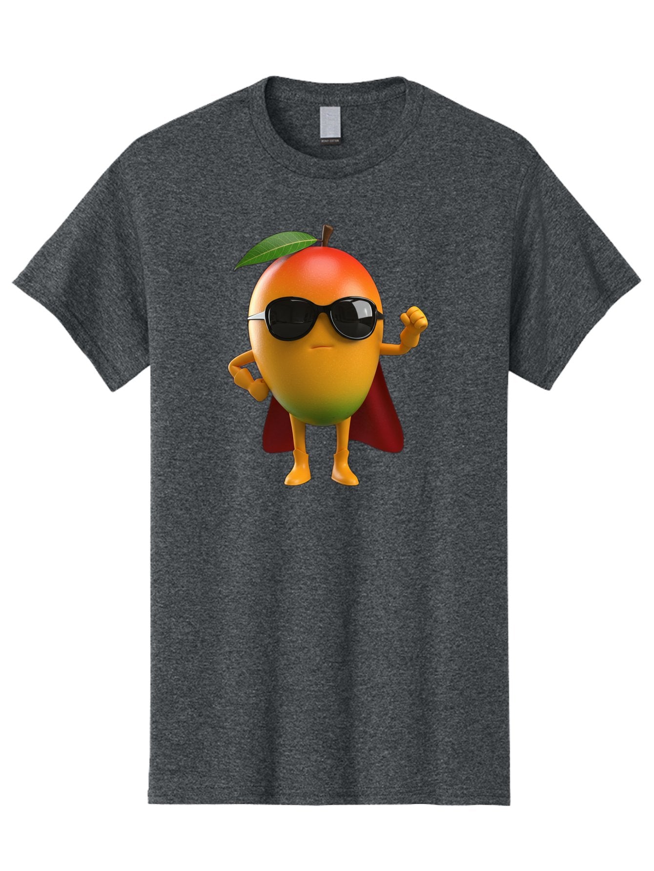 Mango-Character Men'S Graphic Tee, 100% Cotton, Comfortable Casual Summer Wear, Machine Washable, Cartoon Mango Character, Superhero Pose, Sunglasses, Red Cape, Yellow Fruit, Funny Character, Animated Character, Vibrant Colors, Bac137 4