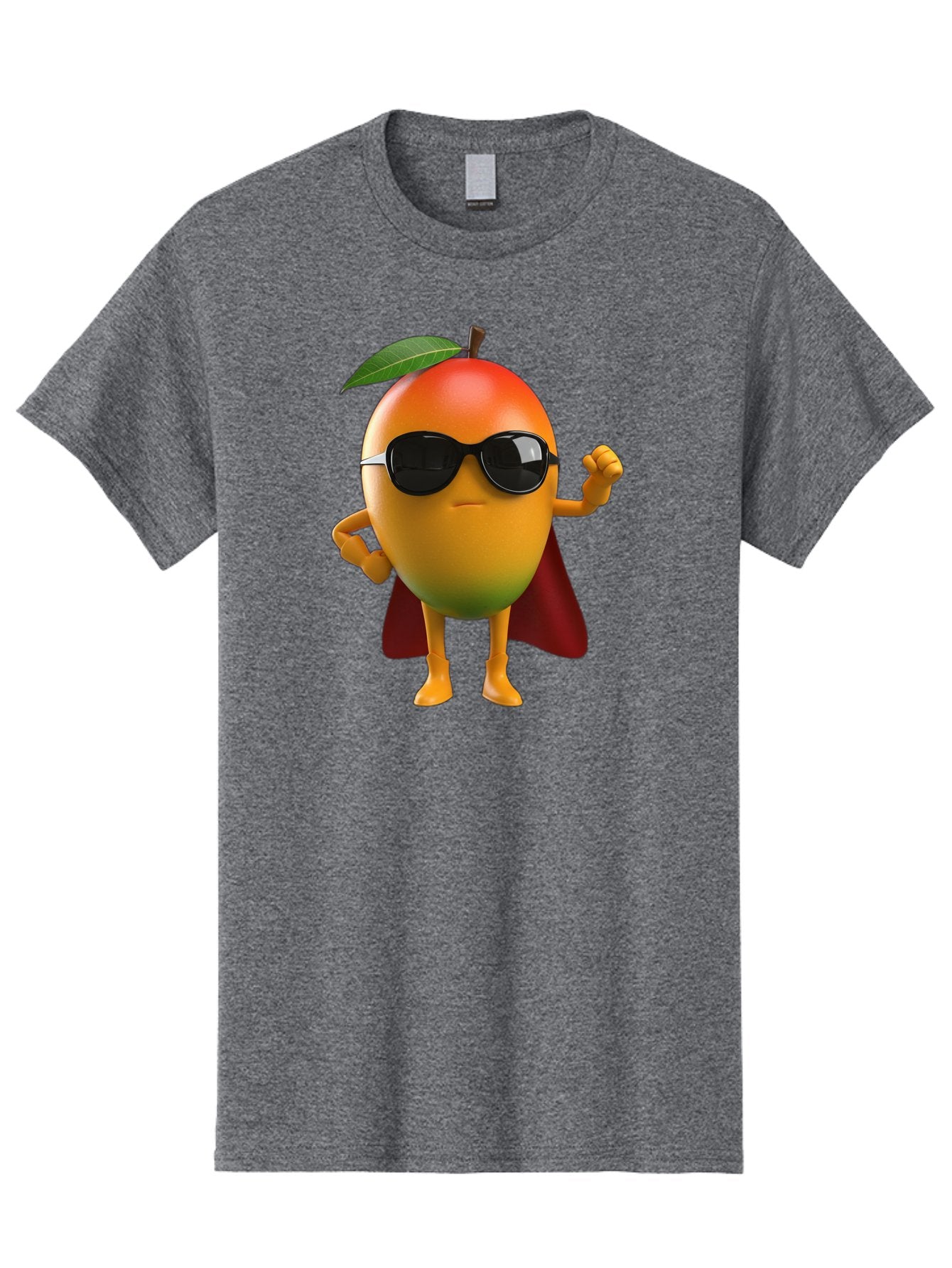 Mango-Character Men'S Graphic Tee, 100% Cotton, Comfortable Casual Summer Wear, Machine Washable, Cartoon Mango Character, Superhero Pose, Sunglasses, Red Cape, Yellow Fruit, Funny Character, Animated Character, Vibrant Colors, Bac137 14