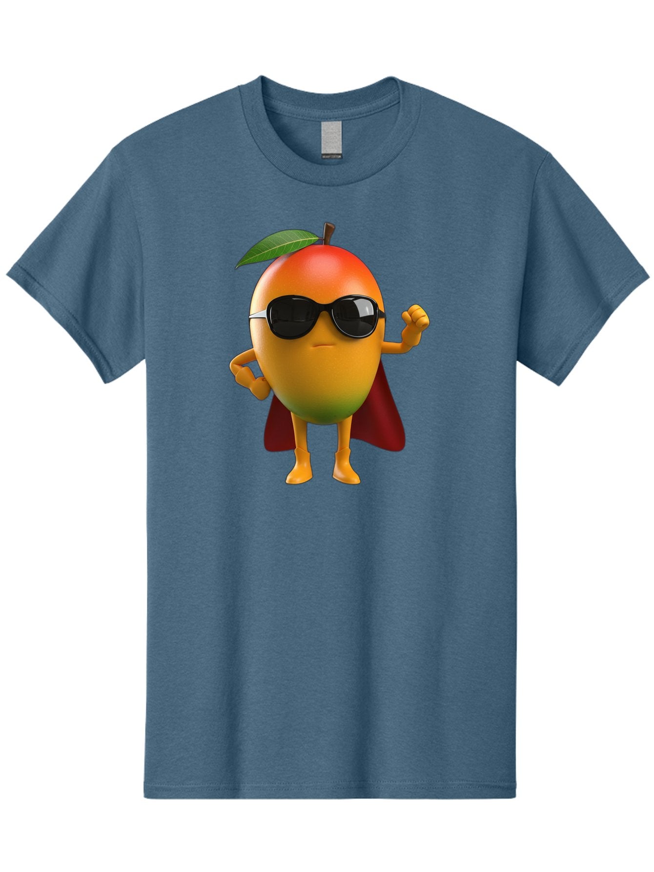 Mango-Character Men'S Graphic Tee, 100% Cotton, Comfortable Casual Summer Wear, Machine Washable, Cartoon Mango Character, Superhero Pose, Sunglasses, Red Cape, Yellow Fruit, Funny Character, Animated Character, Vibrant Colors, Bac137 9