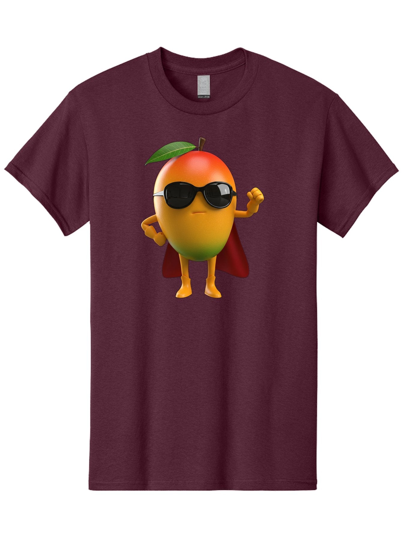 Mango-Character Men'S Graphic Tee, 100% Cotton, Comfortable Casual Summer Wear, Machine Washable, Cartoon Mango Character, Superhero Pose, Sunglasses, Red Cape, Yellow Fruit, Funny Character, Animated Character, Vibrant Colors, Bac137 10