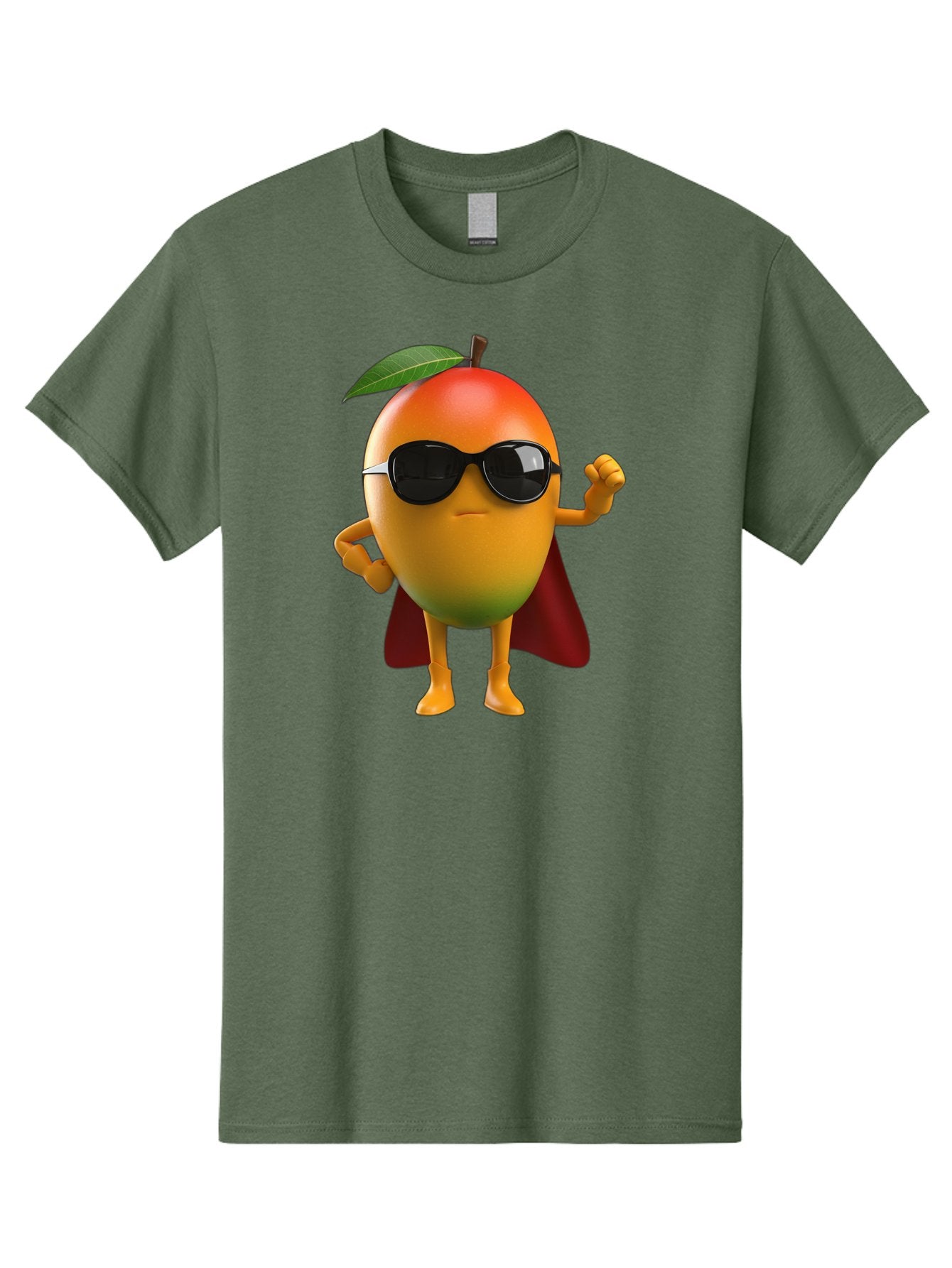 Mango-Character Men'S Graphic Tee, 100% Cotton, Comfortable Casual Summer Wear, Machine Washable, Cartoon Mango Character, Superhero Pose, Sunglasses, Red Cape, Yellow Fruit, Funny Character, Animated Character, Vibrant Colors, Bac137 3