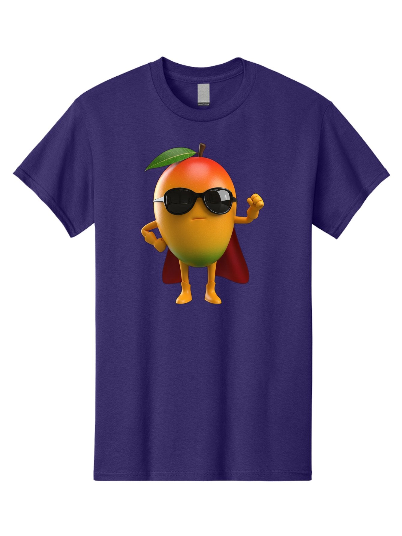Mango-Character Men'S Graphic Tee, 100% Cotton, Comfortable Casual Summer Wear, Machine Washable, Cartoon Mango Character, Superhero Pose, Sunglasses, Red Cape, Yellow Fruit, Funny Character, Animated Character, Vibrant Colors, Bac137 12