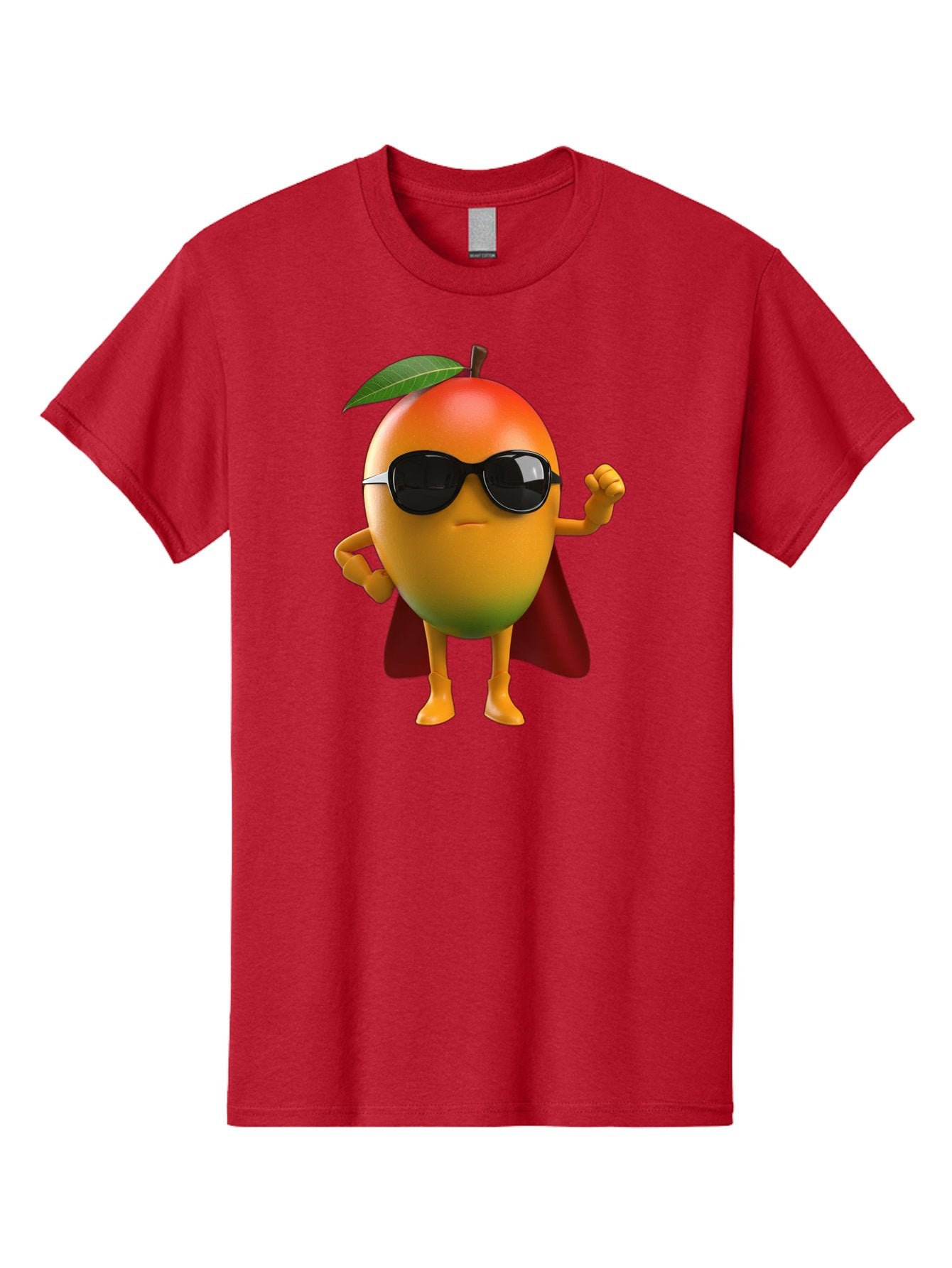 Mango-Character Men'S Graphic Tee, 100% Cotton, Comfortable Casual Summer Wear, Machine Washable, Cartoon Mango Character, Superhero Pose, Sunglasses, Red Cape, Yellow Fruit, Funny Character, Animated Character, Vibrant Colors, Bac137 13