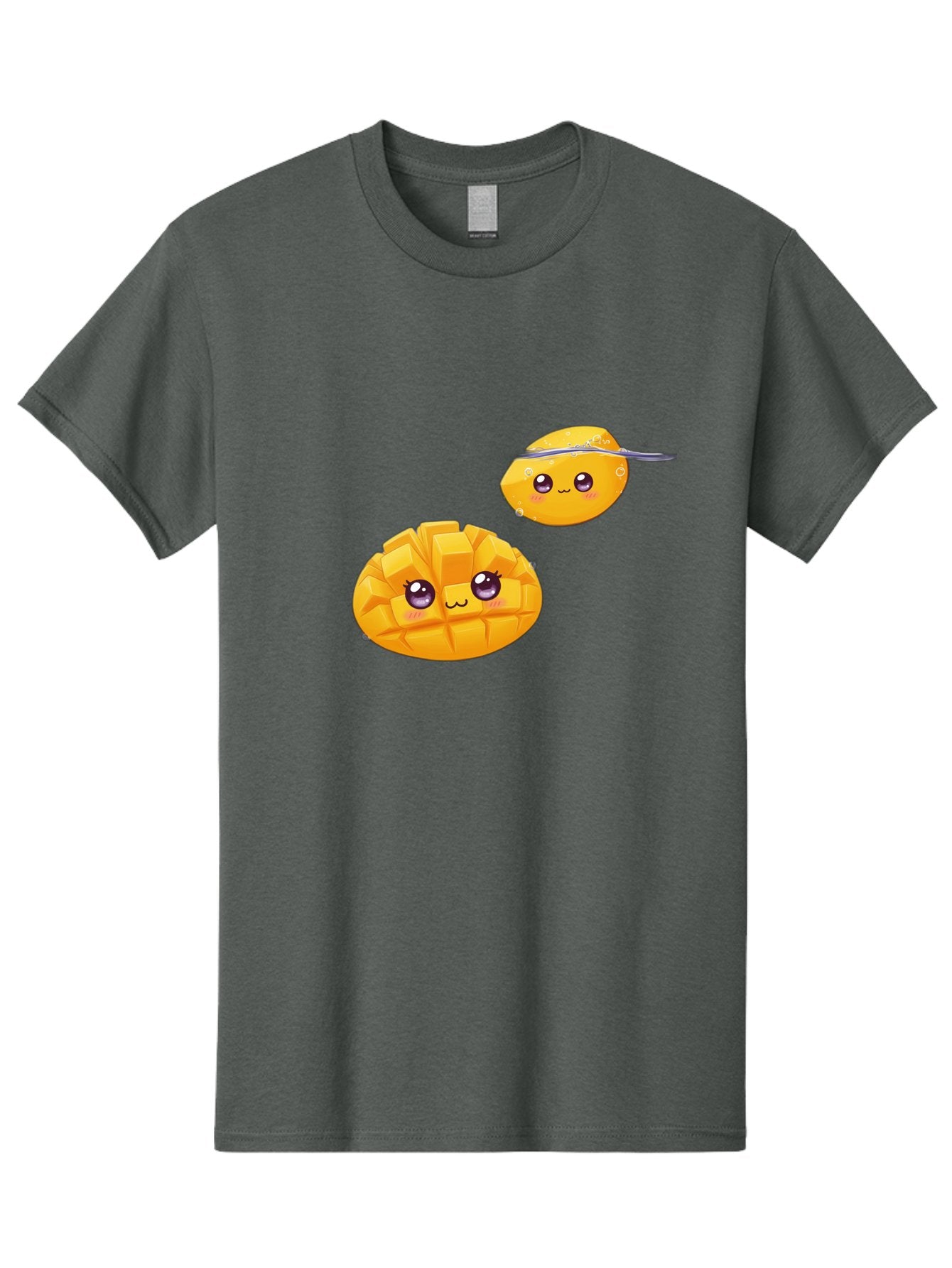 Mango-Characters Men'S Graphic Tee, 100% Cotton, Comfortable Casual Summer Wear, Machine Washable, Cartoon Mangoes, Cute Fruit, Kawaii Characters, Smiling Faces, Playful Illustration, Adorable Graphics, Tropical Fruit, Fun Design Bac138