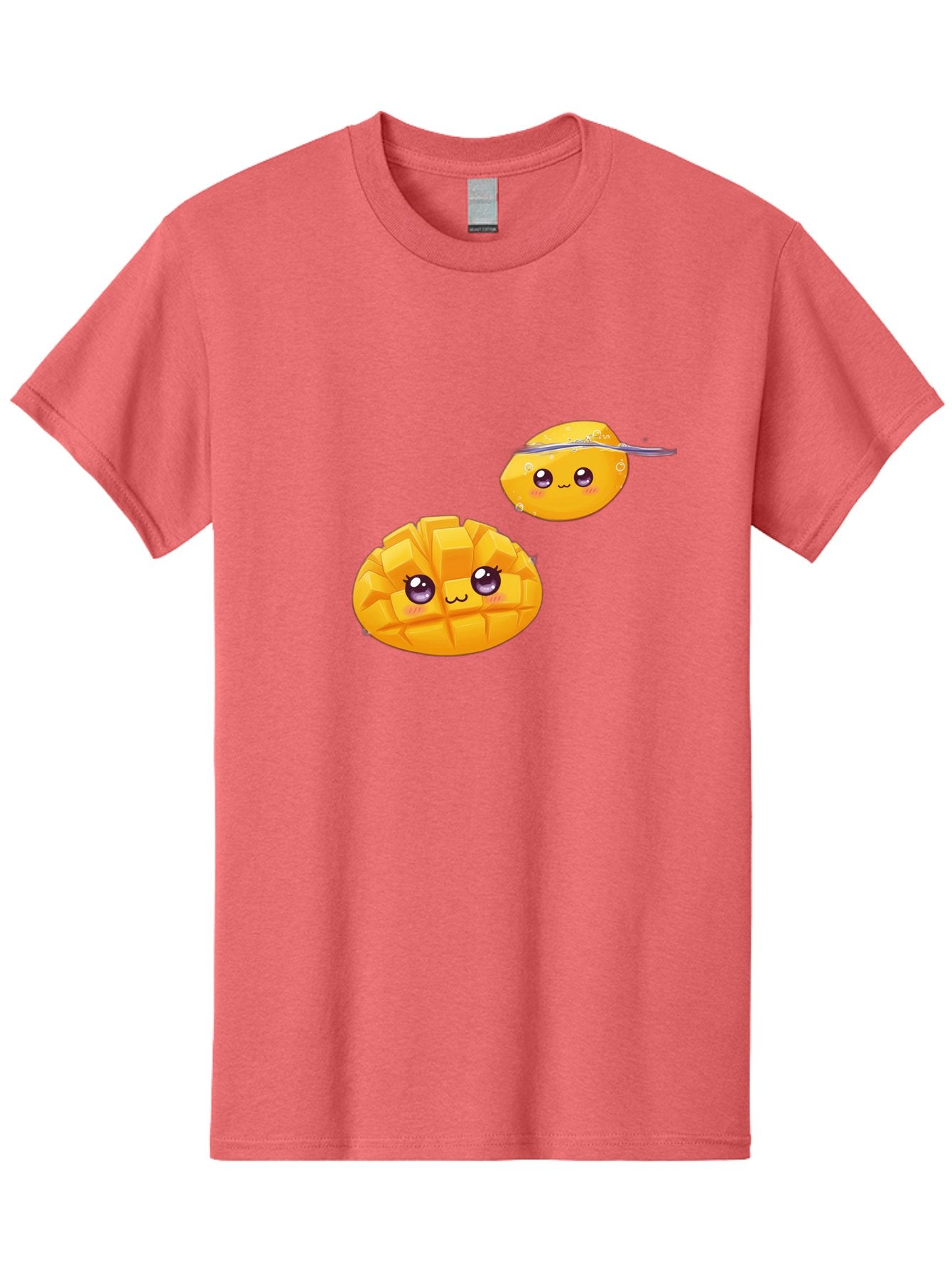 Mango-Characters Men'S Graphic Tee, 100% Cotton, Comfortable Casual Summer Wear, Machine Washable, Cartoon Mangoes, Cute Fruit, Kawaii Characters, Smiling Faces, Playful Illustration, Adorable Graphics, Tropical Fruit, Fun Design Bac138 8
