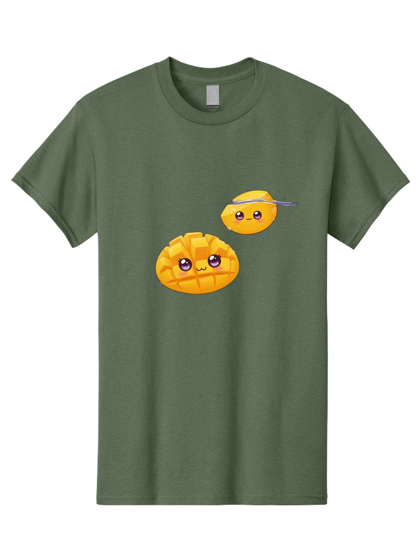 Mango-Characters Men'S Graphic Tee, 100% Cotton, Comfortable Casual Summer Wear, Machine Washable, Cartoon Mangoes, Cute Fruit, Kawaii Characters, Smiling Faces, Playful Illustration, Adorable Graphics, Tropical Fruit, Fun Design Bac138 15