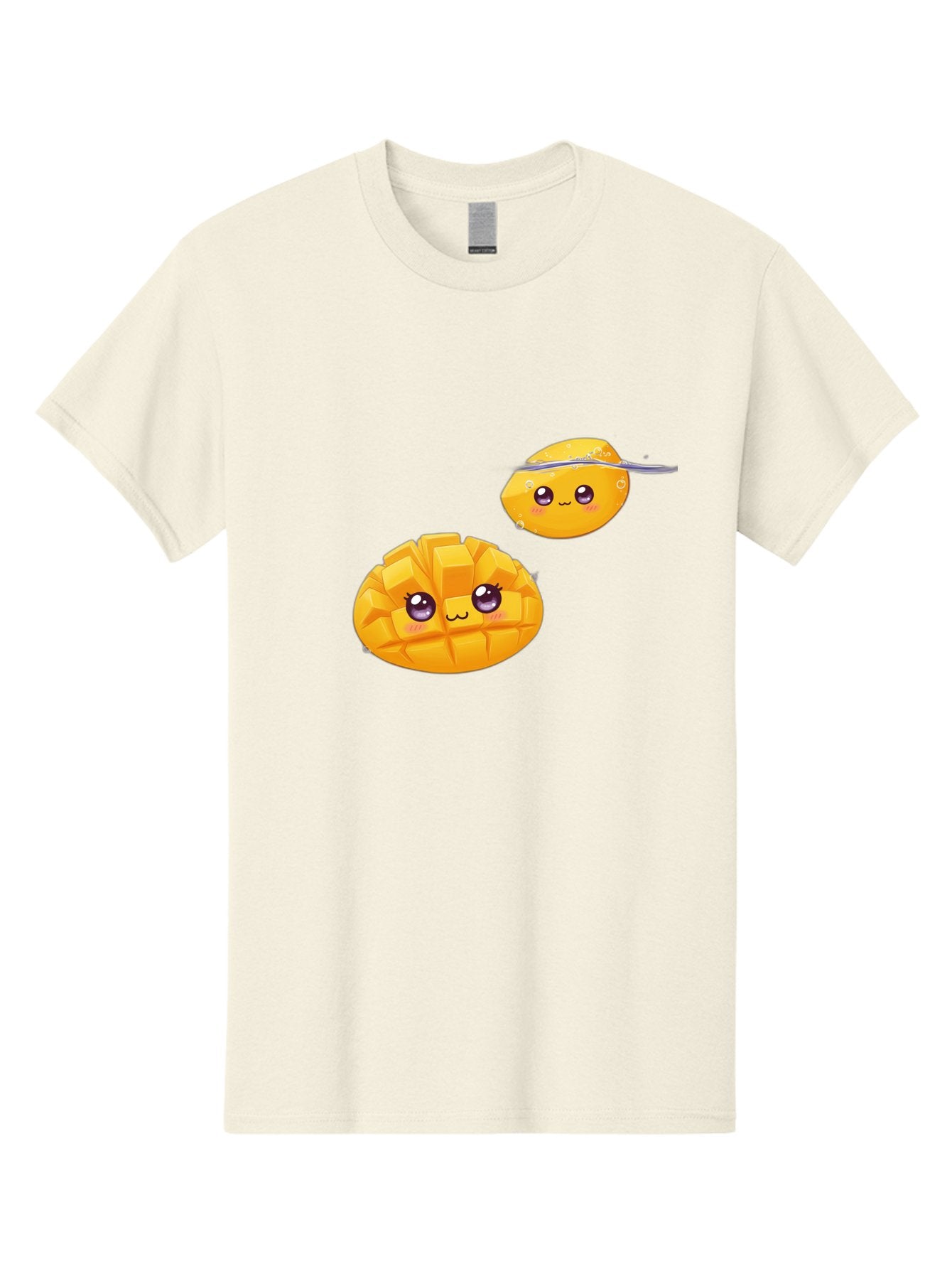 Mango-Characters Men'S Graphic Tee, 100% Cotton, Comfortable Casual Summer Wear, Machine Washable, Cartoon Mangoes, Cute Fruit, Kawaii Characters, Smiling Faces, Playful Illustration, Adorable Graphics, Tropical Fruit, Fun Design Bac138 13