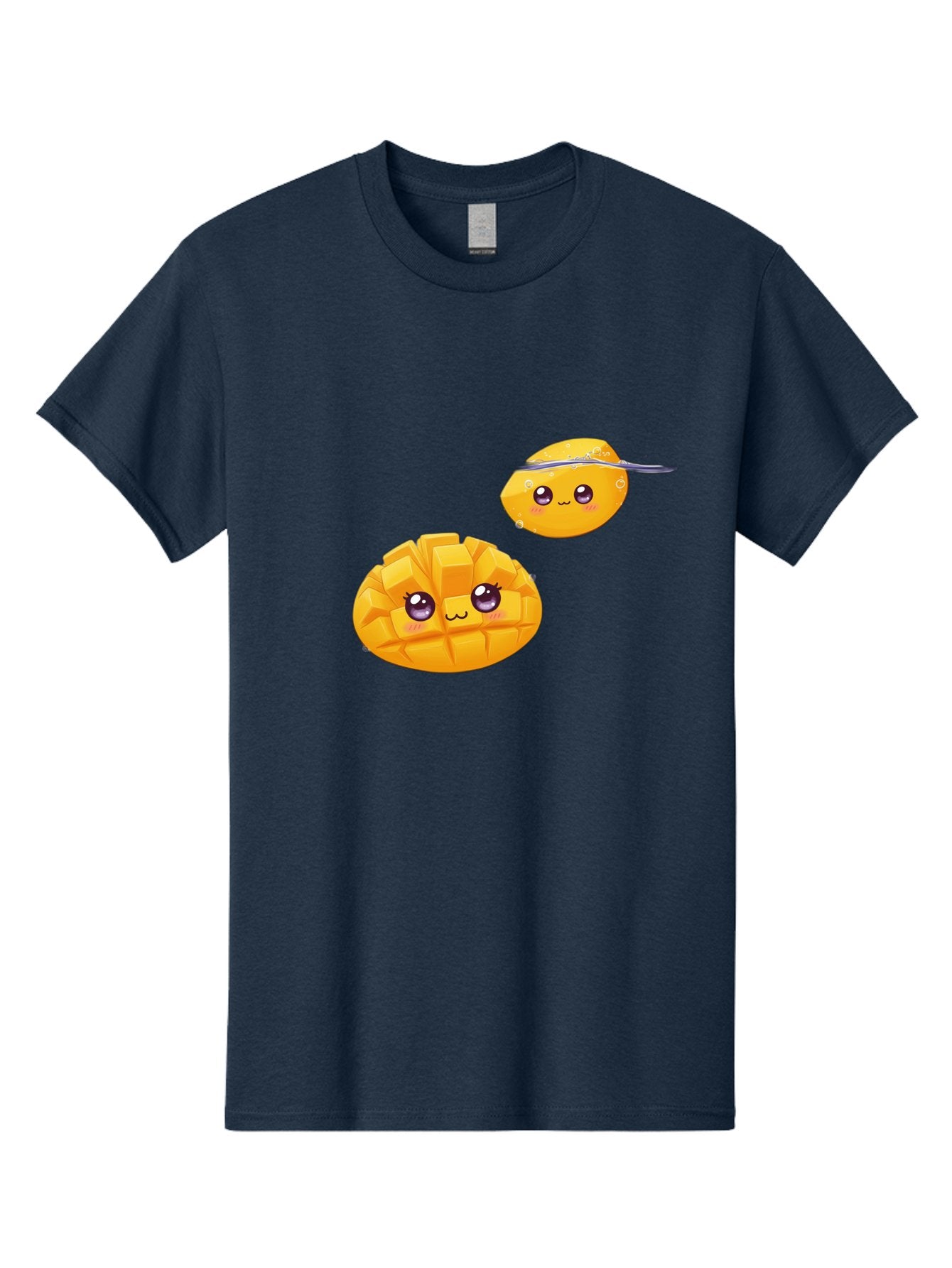 Mango-Characters Men'S Graphic Tee, 100% Cotton, Comfortable Casual Summer Wear, Machine Washable, Cartoon Mangoes, Cute Fruit, Kawaii Characters, Smiling Faces, Playful Illustration, Adorable Graphics, Tropical Fruit, Fun Design Bac138 11