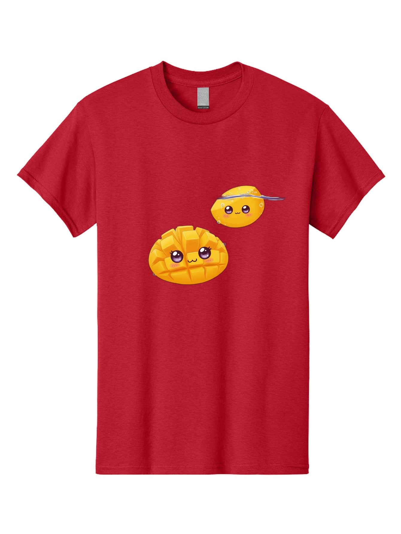 Mango-Characters Men'S Graphic Tee, 100% Cotton, Comfortable Casual Summer Wear, Machine Washable, Cartoon Mangoes, Cute Fruit, Kawaii Characters, Smiling Faces, Playful Illustration, Adorable Graphics, Tropical Fruit, Fun Design Bac138 10