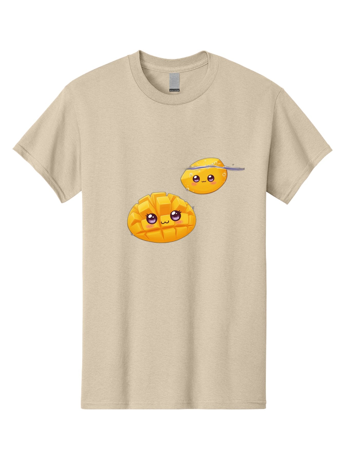 Mango-Characters Men'S Graphic Tee, 100% Cotton, Comfortable Casual Summer Wear, Machine Washable, Cartoon Mangoes, Cute Fruit, Kawaii Characters, Smiling Faces, Playful Illustration, Adorable Graphics, Tropical Fruit, Fun Design Bac138 12