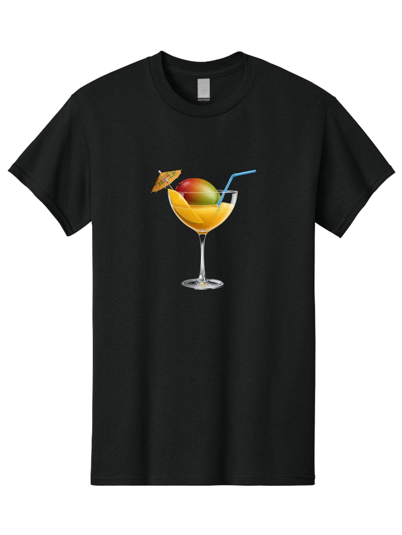 Mango-Cocktail Men'S Graphic Tee, 100% Cotton, Comfortable Casual Summer Wear, Machine Washable, Cocktail Glass, Orange Drink, Mango, Umbrella, Blue Straw, Refreshing Beverage, Summer Drink, Citrus Flavor, Fruity Cocktail, Tropical Twist, Bac139