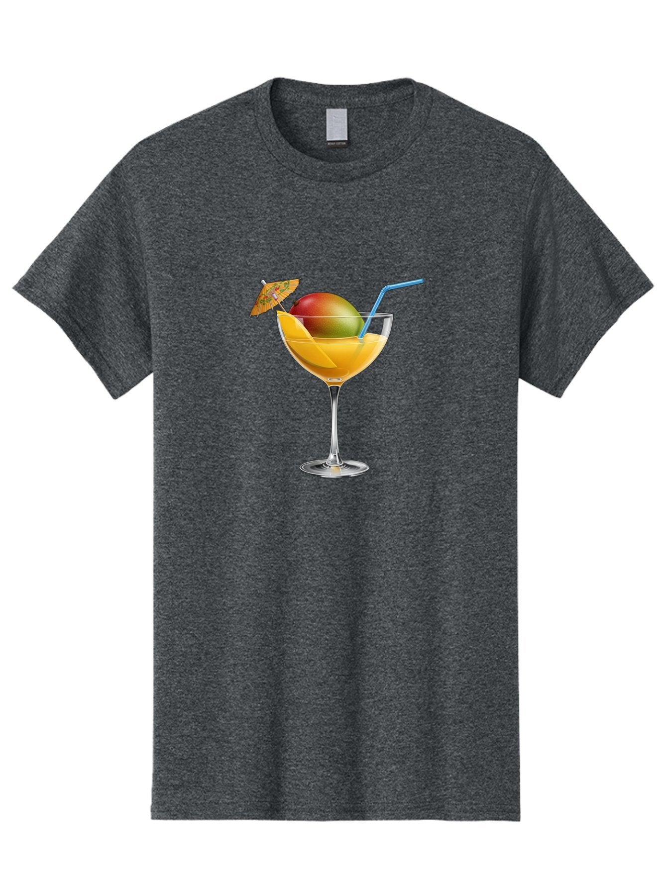 Mango-Cocktail Men'S Graphic Tee, 100% Cotton, Comfortable Casual Summer Wear, Machine Washable, Cocktail Glass, Orange Drink, Mango, Umbrella, Blue Straw, Refreshing Beverage, Summer Drink, Citrus Flavor, Fruity Cocktail, Tropical Twist, Bac139 10