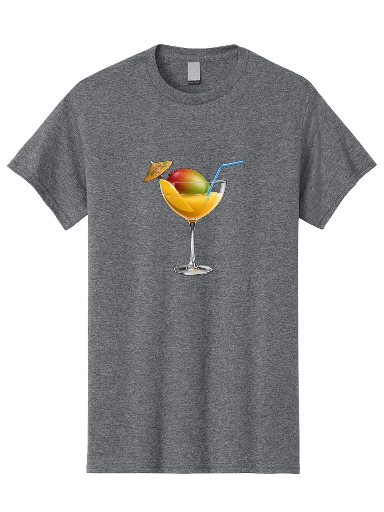 Mango-Cocktail Men'S Graphic Tee, 100% Cotton, Comfortable Casual Summer Wear, Machine Washable, Cocktail Glass, Orange Drink, Mango, Umbrella, Blue Straw, Refreshing Beverage, Summer Drink, Citrus Flavor, Fruity Cocktail, Tropical Twist, Bac139 11