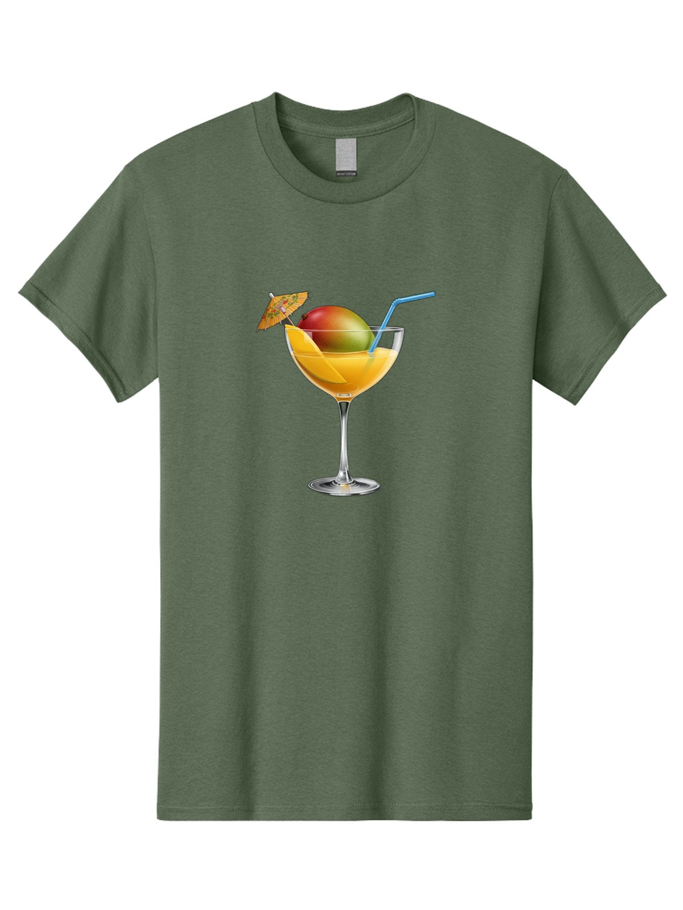 Mango-Cocktail Men'S Graphic Tee, 100% Cotton, Comfortable Casual Summer Wear, Machine Washable, Cocktail Glass, Orange Drink, Mango, Umbrella, Blue Straw, Refreshing Beverage, Summer Drink, Citrus Flavor, Fruity Cocktail, Tropical Twist, Bac139 13