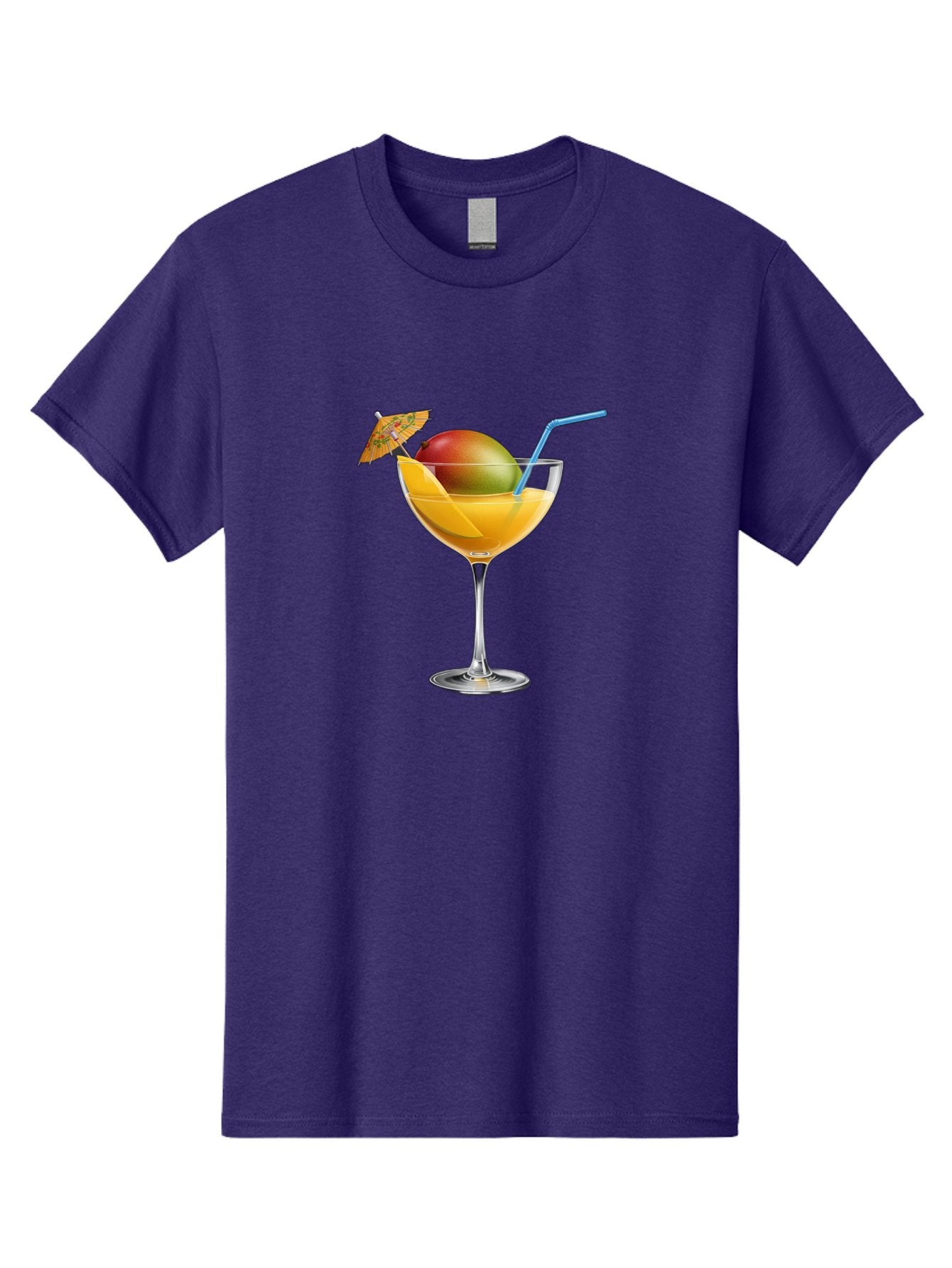 Mango-Cocktail Men'S Graphic Tee, 100% Cotton, Comfortable Casual Summer Wear, Machine Washable, Cocktail Glass, Orange Drink, Mango, Umbrella, Blue Straw, Refreshing Beverage, Summer Drink, Citrus Flavor, Fruity Cocktail, Tropical Twist, Bac139 5