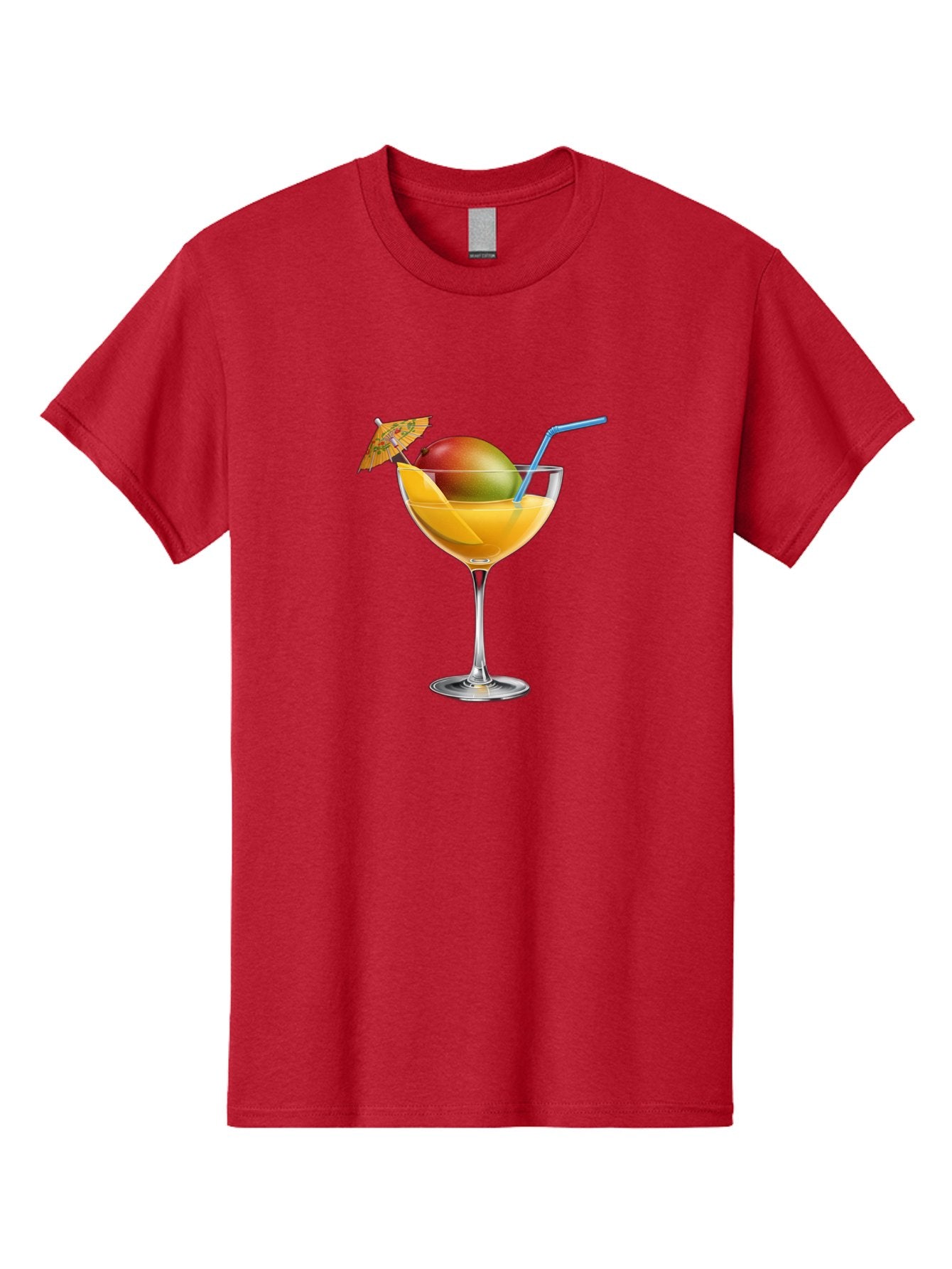 Mango-Cocktail Men'S Graphic Tee, 100% Cotton, Comfortable Casual Summer Wear, Machine Washable, Cocktail Glass, Orange Drink, Mango, Umbrella, Blue Straw, Refreshing Beverage, Summer Drink, Citrus Flavor, Fruity Cocktail, Tropical Twist, Bac139