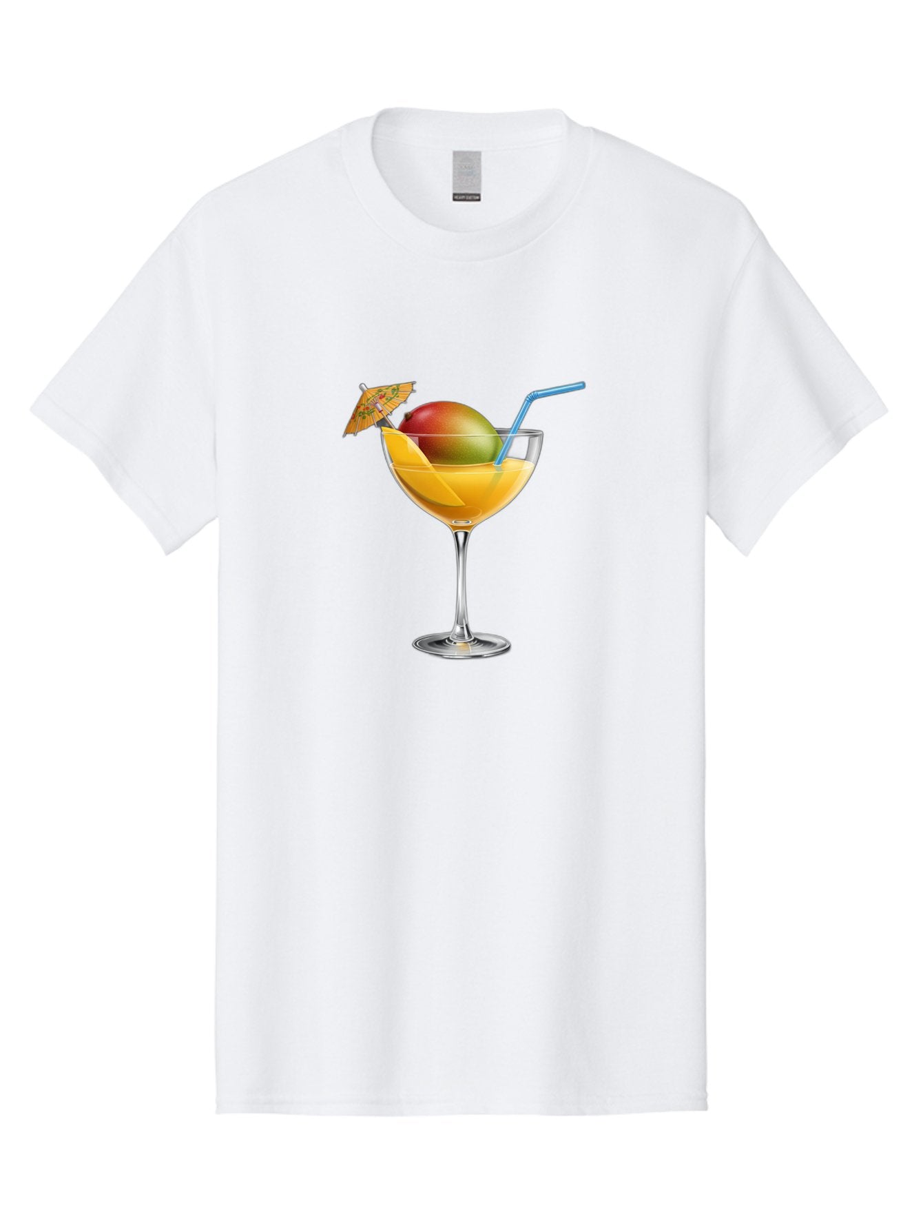 Mango-Cocktail Men'S Graphic Tee, 100% Cotton, Comfortable Casual Summer Wear, Machine Washable, Cocktail Glass, Orange Drink, Mango, Umbrella, Blue Straw, Refreshing Beverage, Summer Drink, Citrus Flavor, Fruity Cocktail, Tropical Twist, Bac139 9