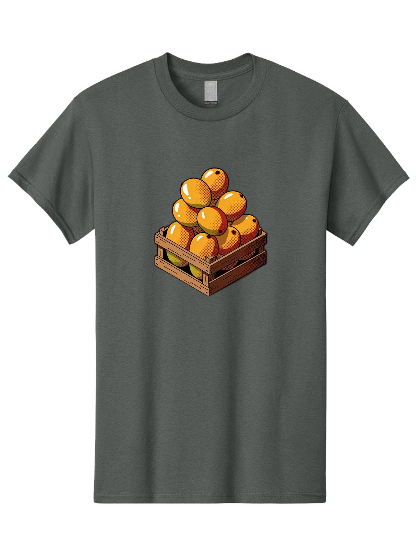 Mango-Crate Men'S Graphic Tee, 100% Cotton, Comfortable Casual Summer Wear, Machine Washable, Mangoes In Wooden Crate, Fresh Fruit, Vibrant Colors, Halftone Effect, Orange Fruit, Black Dots, Wooden Slats, Pop Art Style, Fruit Illustration Bac140 8