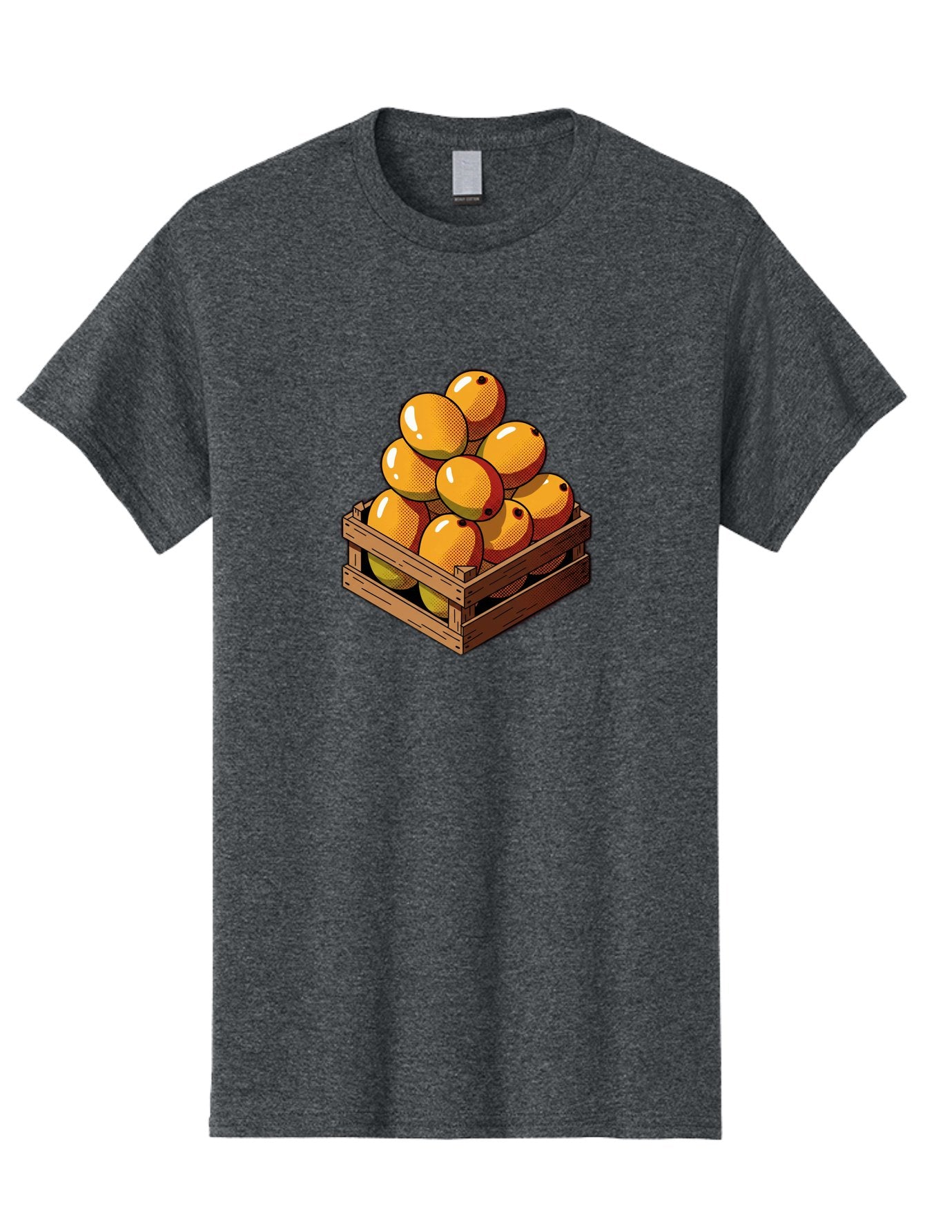 Mango-Crate Men'S Graphic Tee, 100% Cotton, Comfortable Casual Summer Wear, Machine Washable, Mangoes In Wooden Crate, Fresh Fruit, Vibrant Colors, Halftone Effect, Orange Fruit, Black Dots, Wooden Slats, Pop Art Style, Fruit Illustration Bac140 13