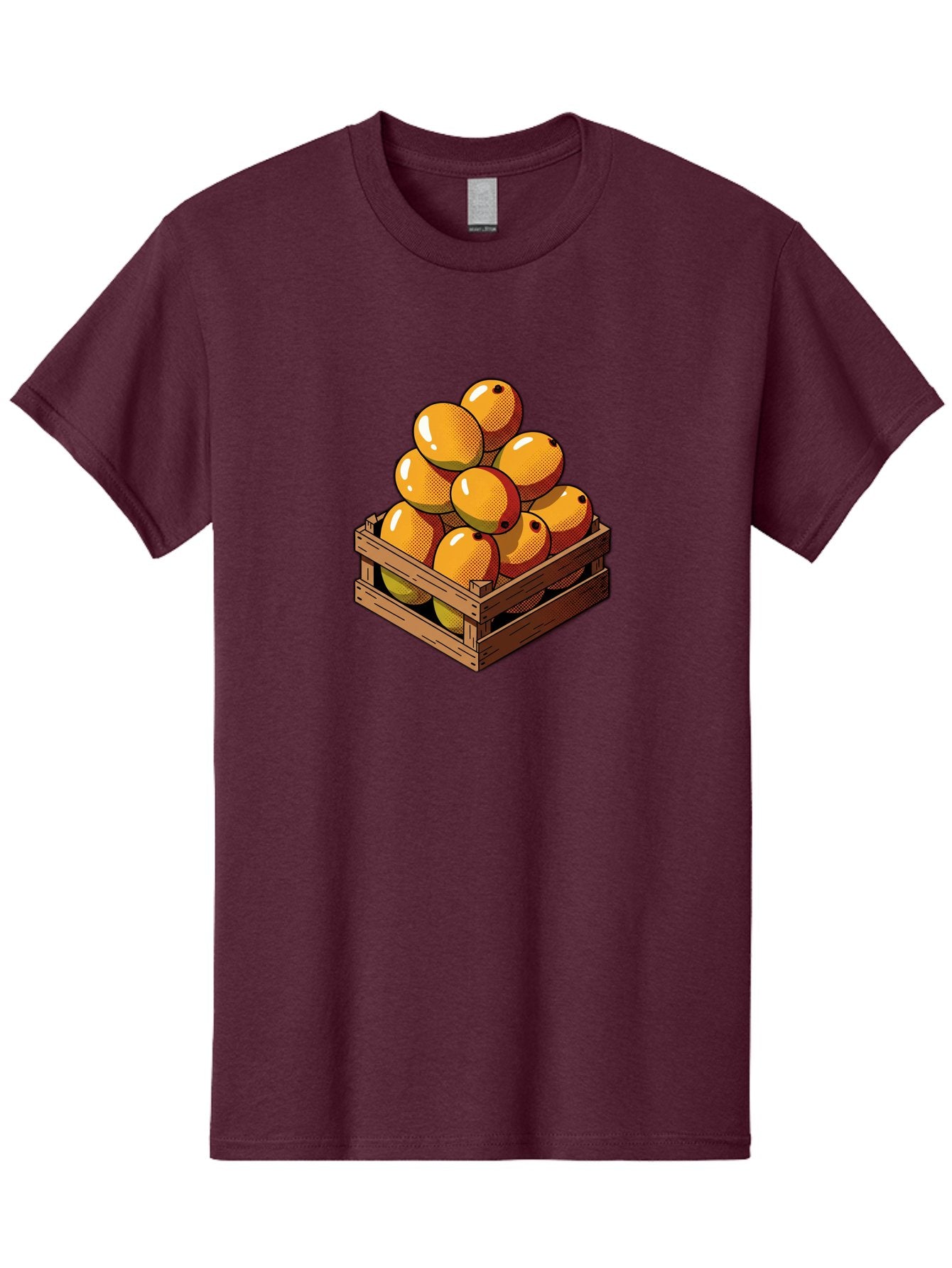 Mango-Crate Men'S Graphic Tee, 100% Cotton, Comfortable Casual Summer Wear, Machine Washable, Mangoes In Wooden Crate, Fresh Fruit, Vibrant Colors, Halftone Effect, Orange Fruit, Black Dots, Wooden Slats, Pop Art Style, Fruit Illustration Bac140 11