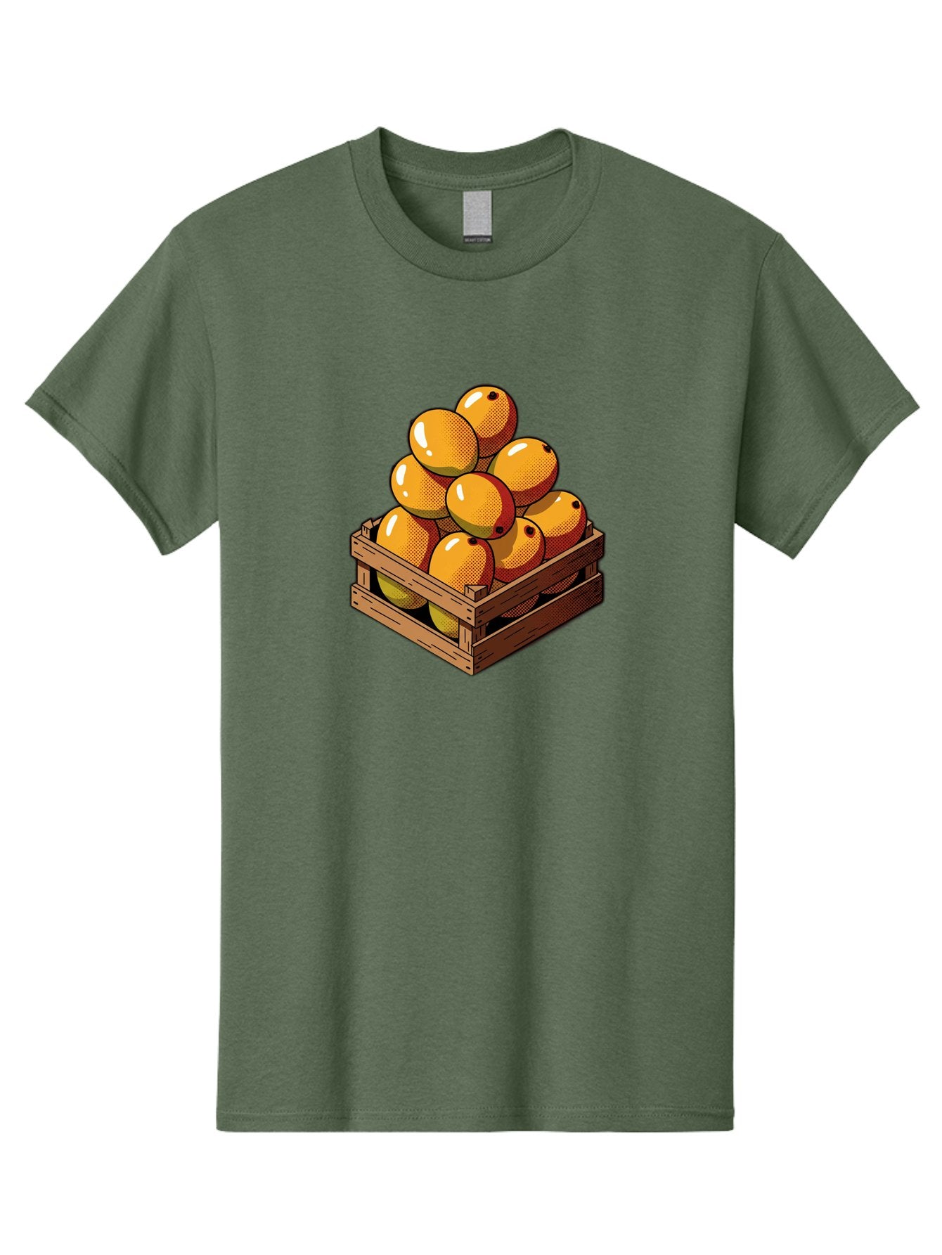 Mango-Crate Men'S Graphic Tee, 100% Cotton, Comfortable Casual Summer Wear, Machine Washable, Mangoes In Wooden Crate, Fresh Fruit, Vibrant Colors, Halftone Effect, Orange Fruit, Black Dots, Wooden Slats, Pop Art Style, Fruit Illustration Bac140 5