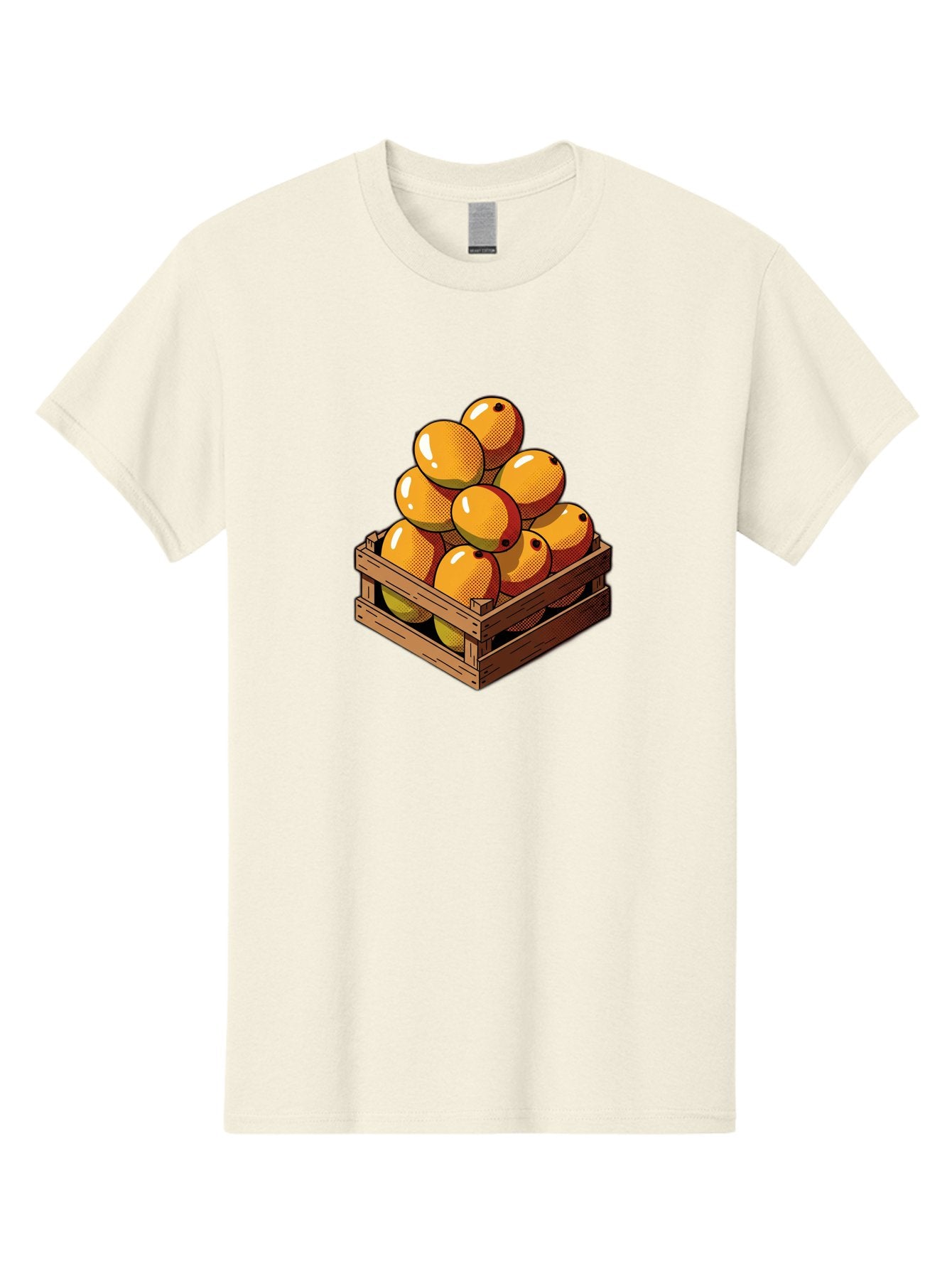 Mango-Crate Men'S Graphic Tee, 100% Cotton, Comfortable Casual Summer Wear, Machine Washable, Mangoes In Wooden Crate, Fresh Fruit, Vibrant Colors, Halftone Effect, Orange Fruit, Black Dots, Wooden Slats, Pop Art Style, Fruit Illustration Bac140 15