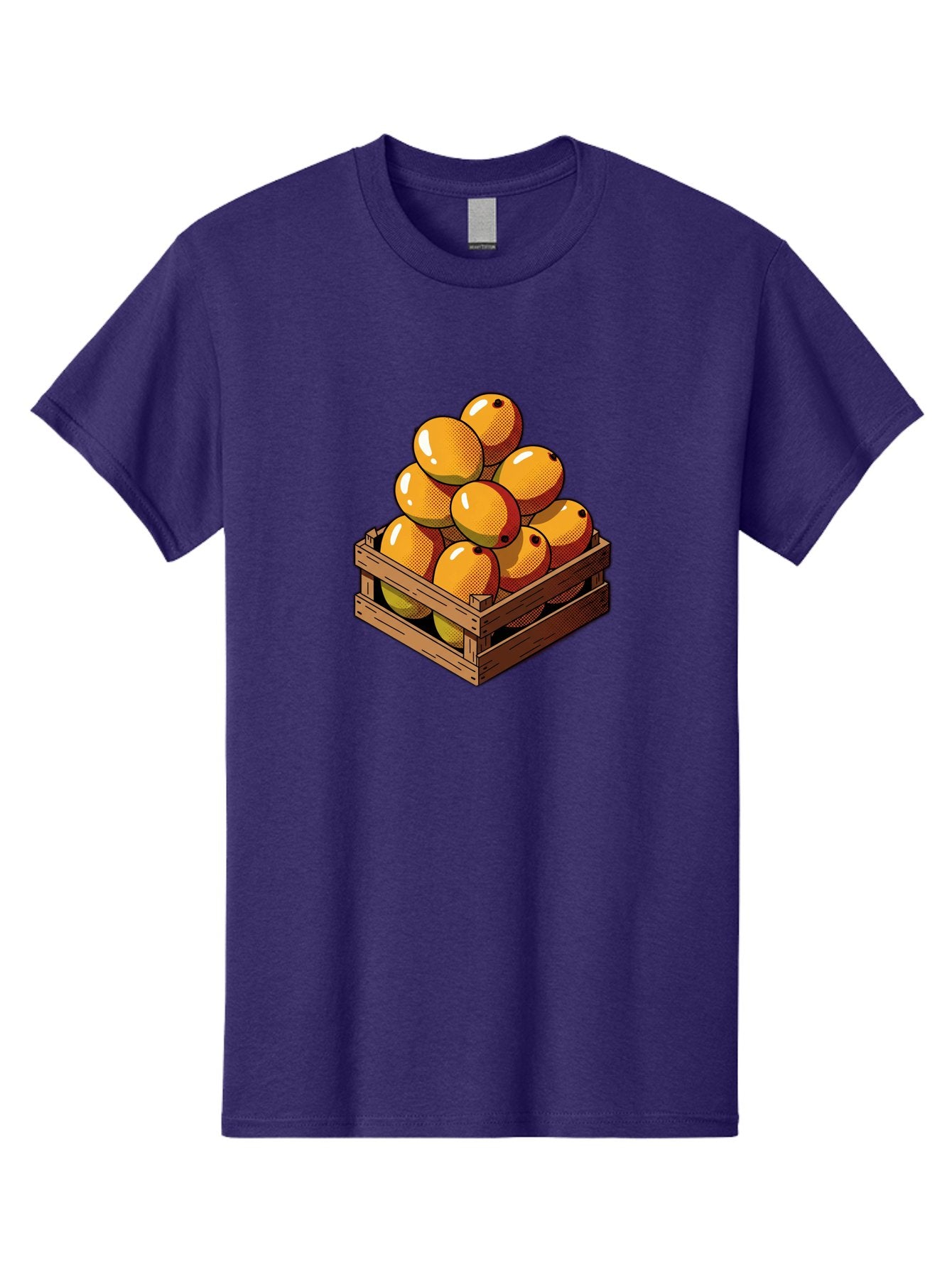 Mango-Crate Men'S Graphic Tee, 100% Cotton, Comfortable Casual Summer Wear, Machine Washable, Mangoes In Wooden Crate, Fresh Fruit, Vibrant Colors, Halftone Effect, Orange Fruit, Black Dots, Wooden Slats, Pop Art Style, Fruit Illustration Bac140 14