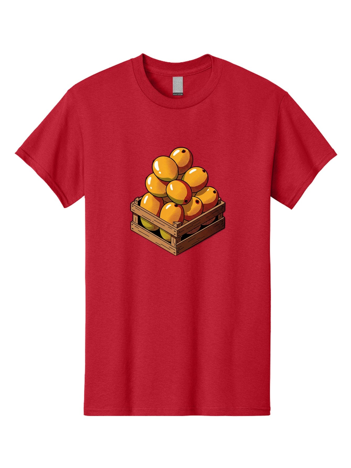 Mango-Crate Men'S Graphic Tee, 100% Cotton, Comfortable Casual Summer Wear, Machine Washable, Mangoes In Wooden Crate, Fresh Fruit, Vibrant Colors, Halftone Effect, Orange Fruit, Black Dots, Wooden Slats, Pop Art Style, Fruit Illustration Bac140 9