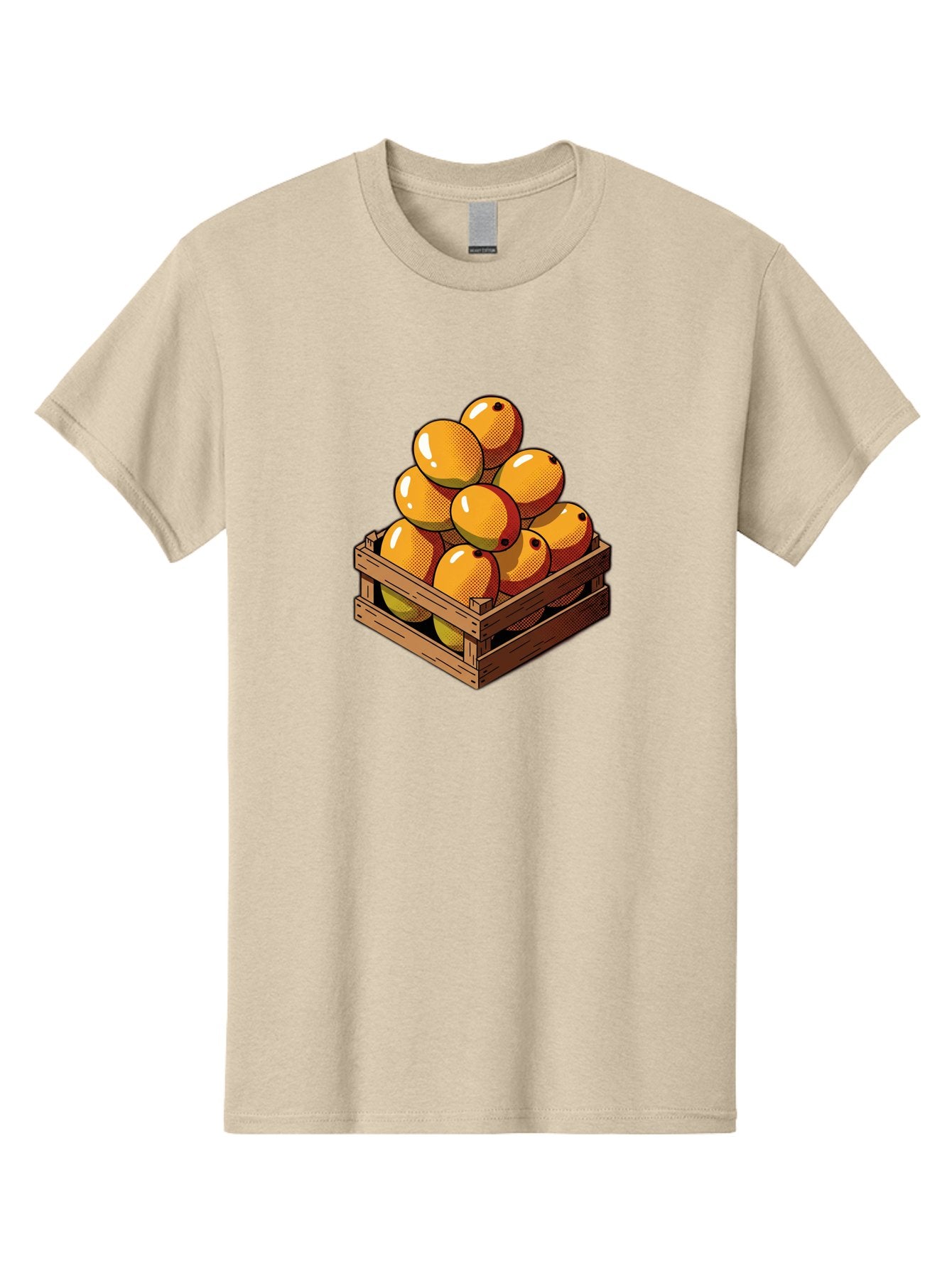 Mango-Crate Men'S Graphic Tee, 100% Cotton, Comfortable Casual Summer Wear, Machine Washable, Mangoes In Wooden Crate, Fresh Fruit, Vibrant Colors, Halftone Effect, Orange Fruit, Black Dots, Wooden Slats, Pop Art Style, Fruit Illustration Bac140 10