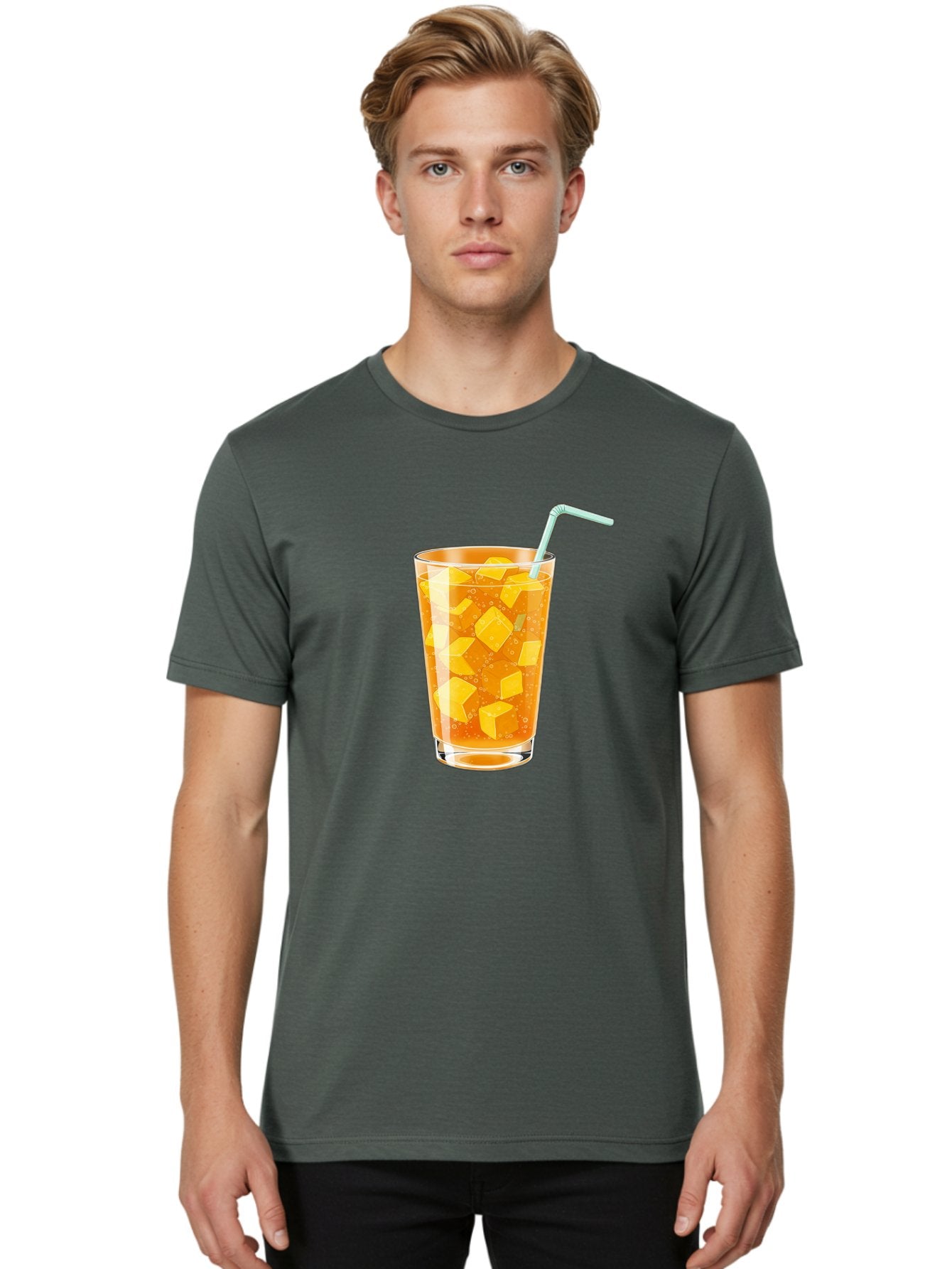 Mango-Drink Men'S Graphic Tee, 100% Cotton, Comfortable Casual Summer Wear, Machine Washable, Mango Juice, Refreshing Drink, Cold Beverage, Fruit Cubes, Glass With Straw, Summer Drink, Healthy Drink, Mango Flavor, Fizzy Drink, Citrus Drink Bac141 26