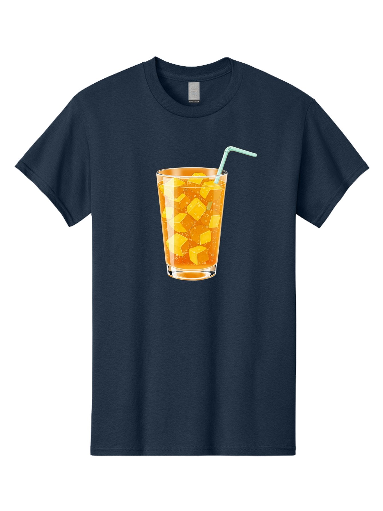 Mango-Drink Men'S Graphic Tee, 100% Cotton, Comfortable Casual Summer Wear, Machine Washable, Mango Juice, Refreshing Drink, Cold Beverage, Fruit Cubes, Glass With Straw, Summer Drink, Healthy Drink, Mango Flavor, Fizzy Drink, Citrus Drink Bac141