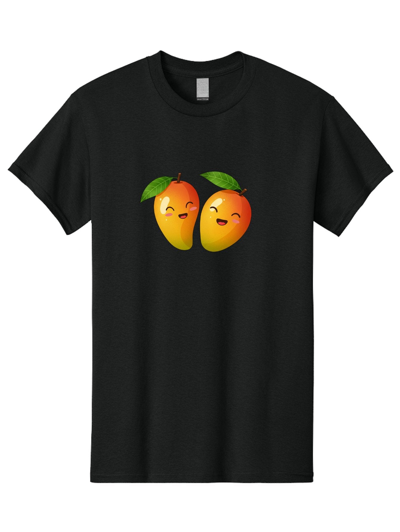 Mango-Emoticons Men'S Graphic Tee, 100% Cotton, Comfortable Casual Summer Wear, Machine Washable, Cartoon Mangoes, Happy Faces, Smiling Fruits, Vibrant Orange, Green Leaves, Cute Illustration, Fruit Emoji, Kawaii Art, Digital Art, Bac142 3