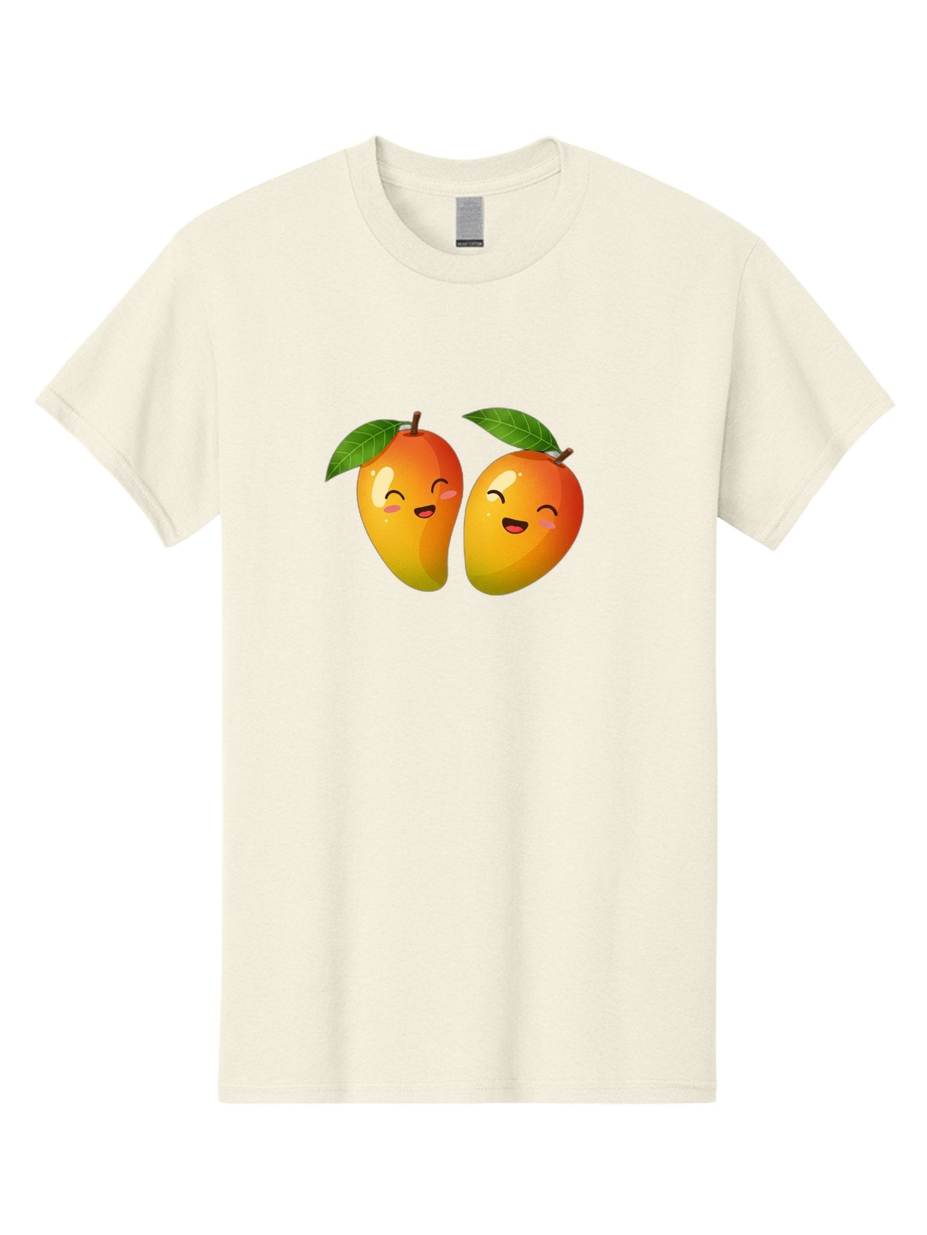 Mango-Emoticons Men'S Graphic Tee, 100% Cotton, Comfortable Casual Summer Wear, Machine Washable, Cartoon Mangoes, Happy Faces, Smiling Fruits, Vibrant Orange, Green Leaves, Cute Illustration, Fruit Emoji, Kawaii Art, Digital Art, Bac142