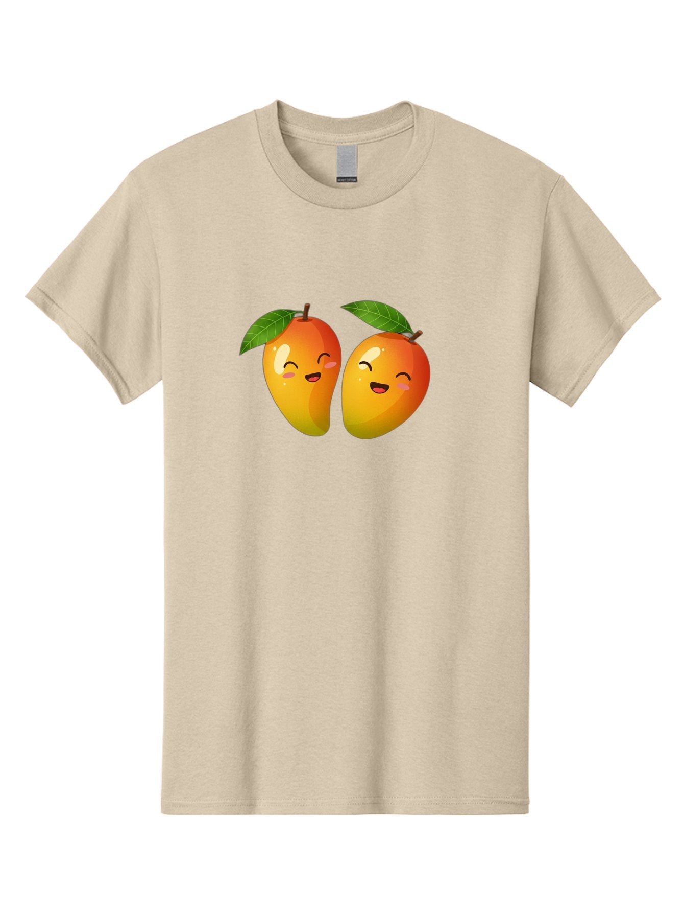 Mango-Emoticons Men'S Graphic Tee, 100% Cotton, Comfortable Casual Summer Wear, Machine Washable, Cartoon Mangoes, Happy Faces, Smiling Fruits, Vibrant Orange, Green Leaves, Cute Illustration, Fruit Emoji, Kawaii Art, Digital Art, Bac142