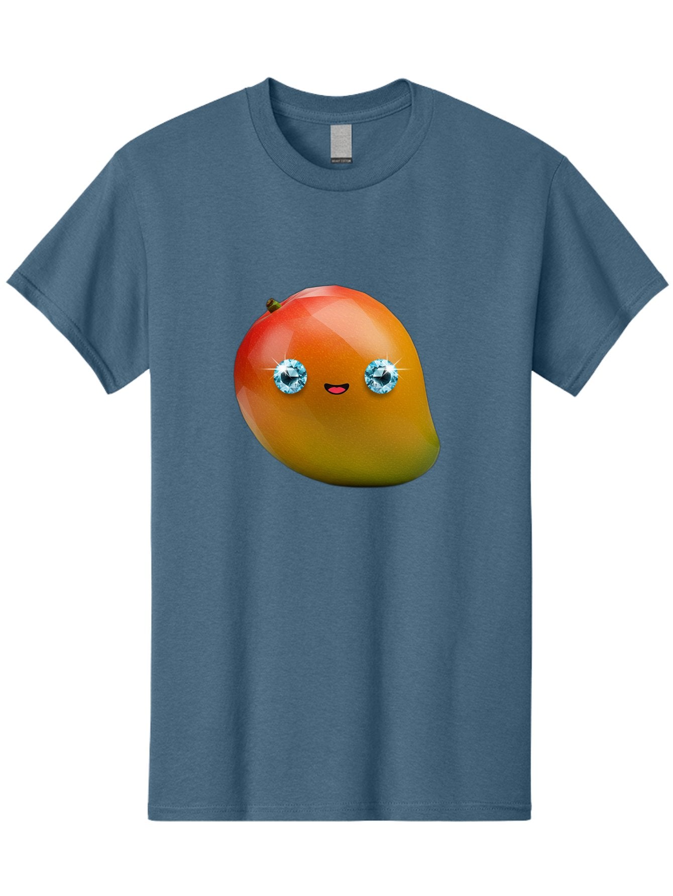 Mango-Eyes Men'S Graphic Tee, 100% Cotton, Comfortable Casual Summer Wear, Machine Washable, Mango Fruit, Diamond Eyes, Cartoon Character, Shiny Mango, Cute Fruit, Smiling Face, Vibrant Colors, Luxury Fruit, Exotic Charm Bac143 3