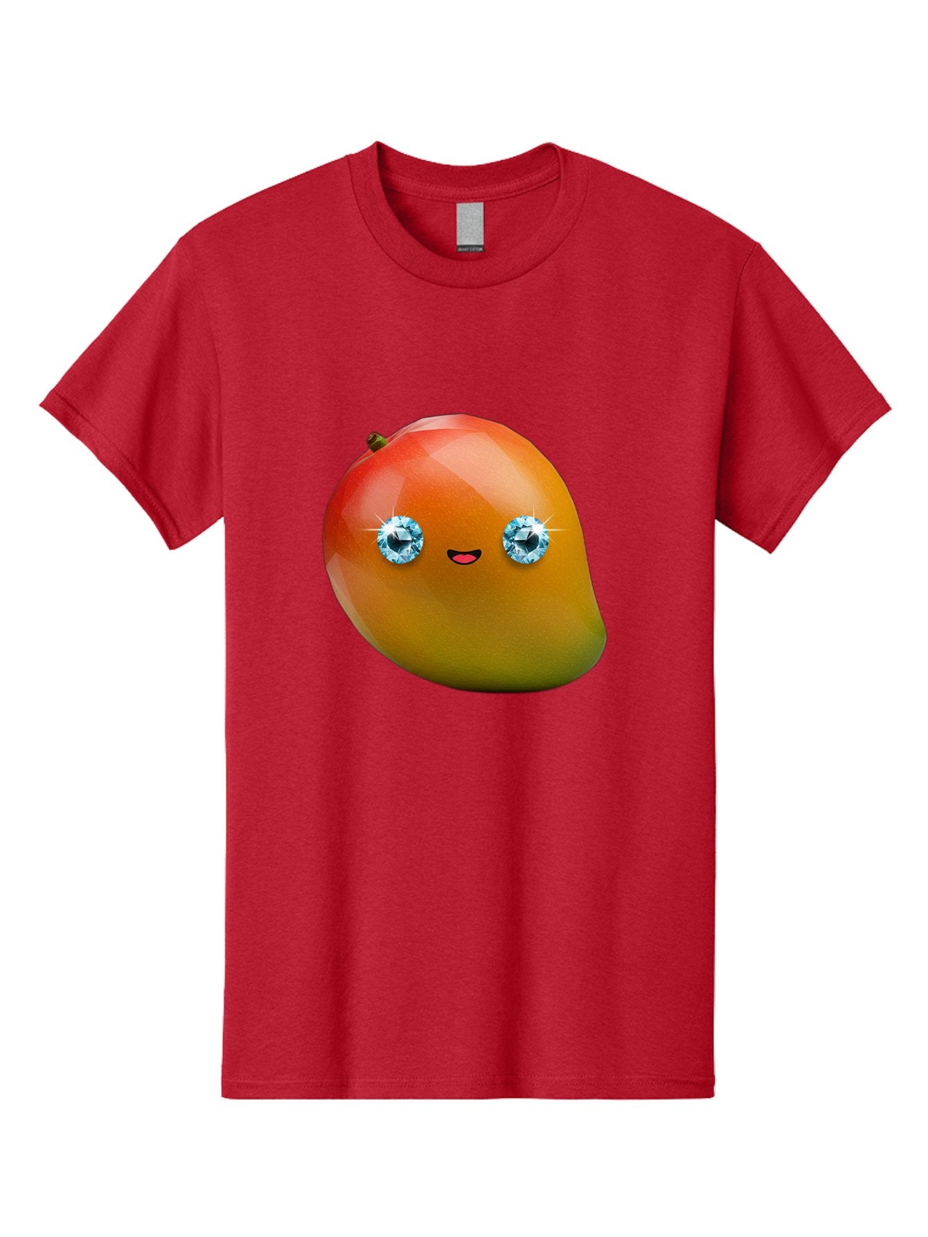 Mango-Eyes Men'S Graphic Tee, 100% Cotton, Comfortable Casual Summer Wear, Machine Washable, Mango Fruit, Diamond Eyes, Cartoon Character, Shiny Mango, Cute Fruit, Smiling Face, Vibrant Colors, Luxury Fruit, Exotic Charm Bac143