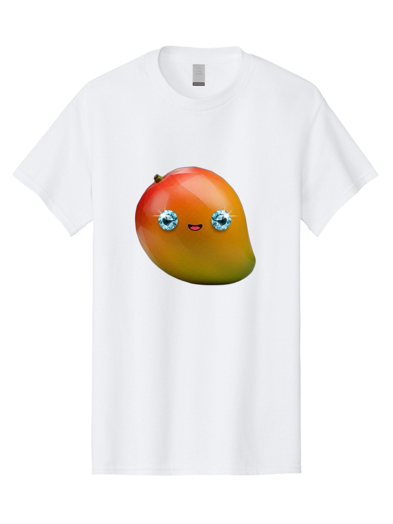 Mango-Eyes Men'S Graphic Tee, 100% Cotton, Comfortable Casual Summer Wear, Machine Washable, Mango Fruit, Diamond Eyes, Cartoon Character, Shiny Mango, Cute Fruit, Smiling Face, Vibrant Colors, Luxury Fruit, Exotic Charm Bac143 5