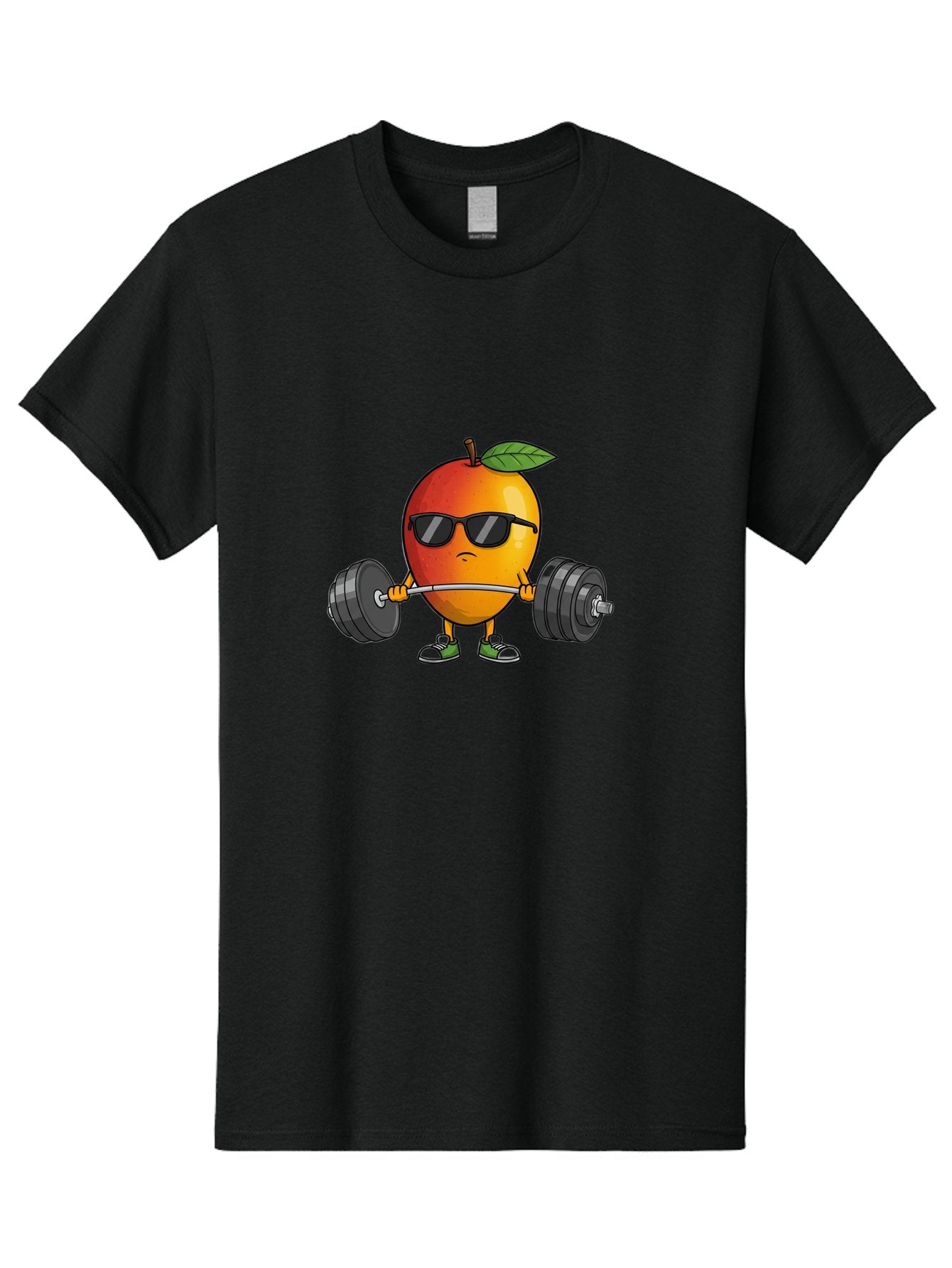 Mango-Fitness Men'S Graphic Tee, 100% Cotton, Comfortable Casual Summer Wear, Machine Washable, Cartoon Mango, Weightlifting, Fitness, Exercise, Sunglasses, Dumbbells, Healthy Lifestyle, Fruit Character, Gym, Workout Routine, Strong Fruit Bac144 7