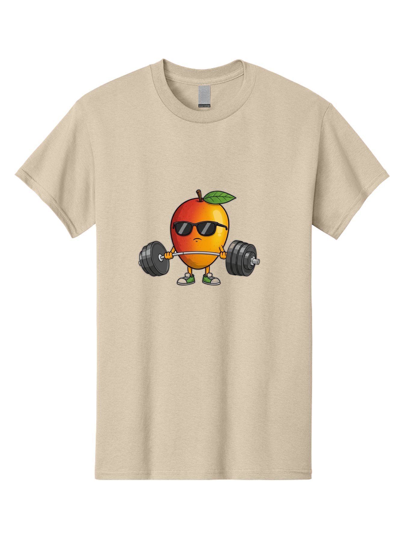 Mango-Fitness Men'S Graphic Tee, 100% Cotton, Comfortable Casual Summer Wear, Machine Washable, Cartoon Mango, Weightlifting, Fitness, Exercise, Sunglasses, Dumbbells, Healthy Lifestyle, Fruit Character, Gym, Workout Routine, Strong Fruit Bac144 3