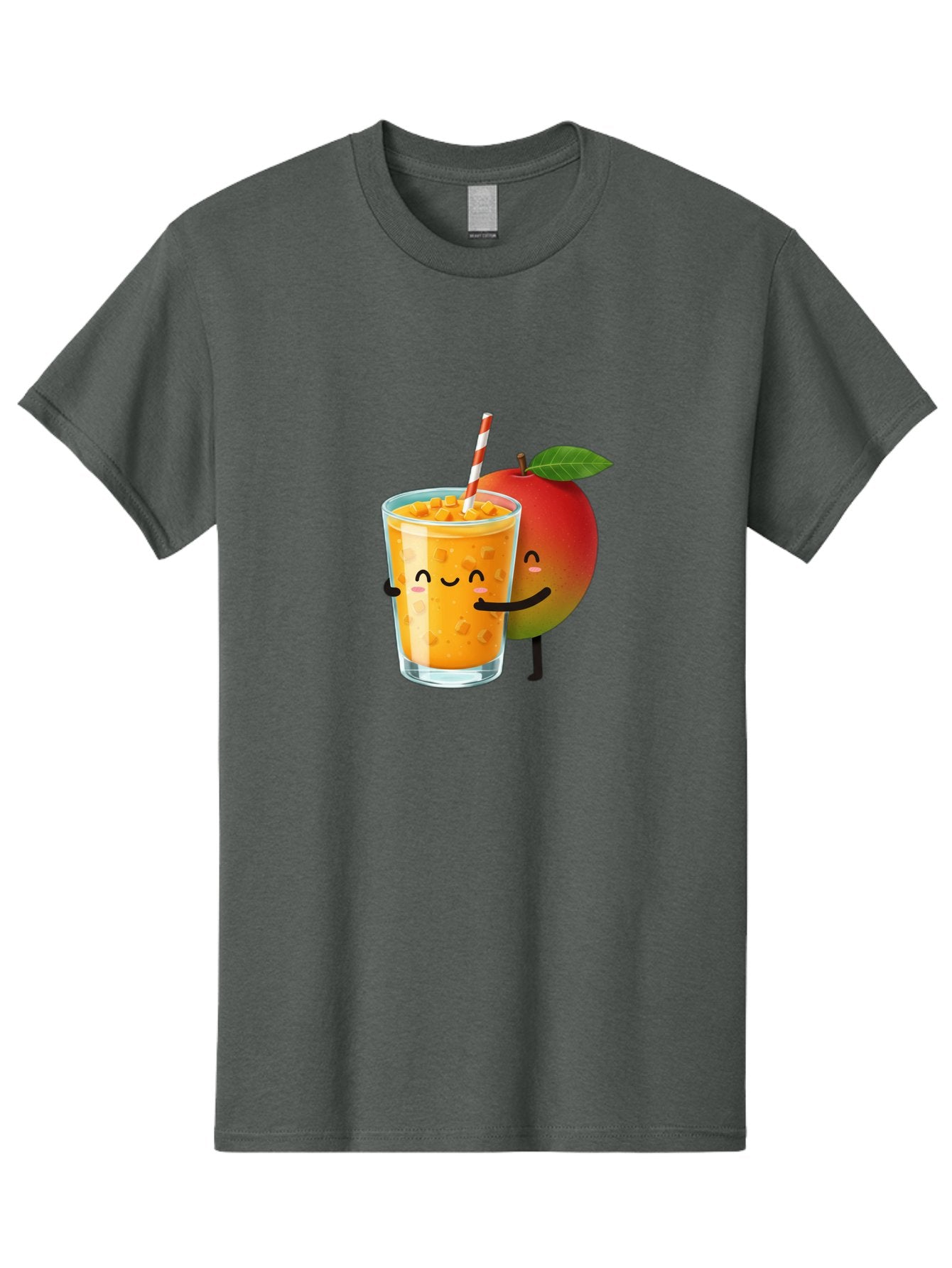 Mango-Juice-1 Men'S Graphic Tee, 100% Cotton, Comfortable Casual Summer Wear, Machine Washable, Cartoon Apple, Mango Juice, Refreshing Drink, Smiling Glass, Red And White Straw, Orange Beverage, Fruit Characters, Happy Face, Healthy Drink, Bac145 11