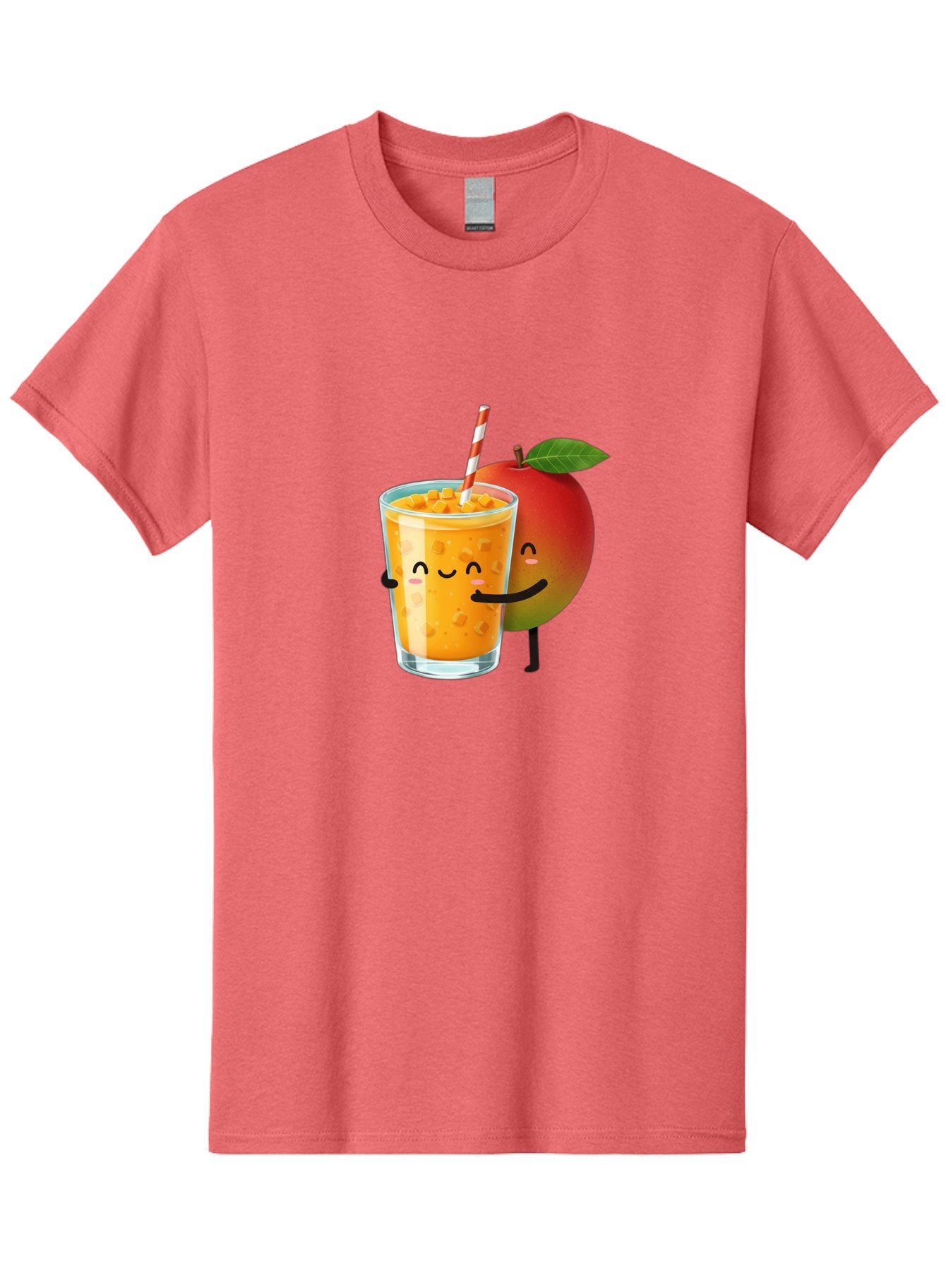 Mango-Juice-1 Men'S Graphic Tee, 100% Cotton, Comfortable Casual Summer Wear, Machine Washable, Cartoon Apple, Mango Juice, Refreshing Drink, Smiling Glass, Red And White Straw, Orange Beverage, Fruit Characters, Happy Face, Healthy Drink, Bac145 13