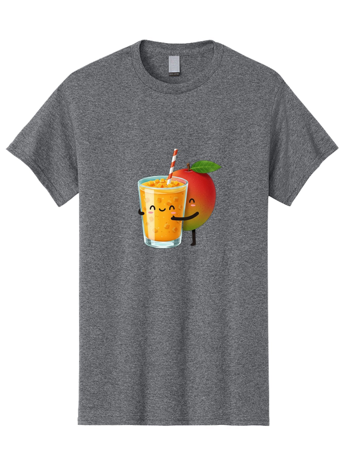 Mango-Juice-1 Men'S Graphic Tee, 100% Cotton, Comfortable Casual Summer Wear, Machine Washable, Cartoon Apple, Mango Juice, Refreshing Drink, Smiling Glass, Red And White Straw, Orange Beverage, Fruit Characters, Happy Face, Healthy Drink, Bac145