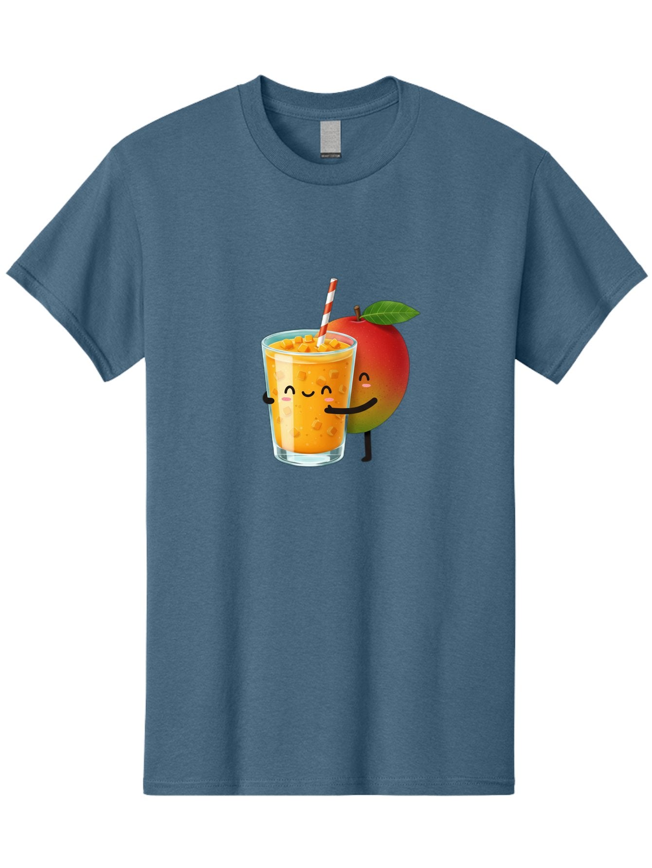 Mango-Juice-1 Men'S Graphic Tee, 100% Cotton, Comfortable Casual Summer Wear, Machine Washable, Cartoon Apple, Mango Juice, Refreshing Drink, Smiling Glass, Red And White Straw, Orange Beverage, Fruit Characters, Happy Face, Healthy Drink, Bac145 14