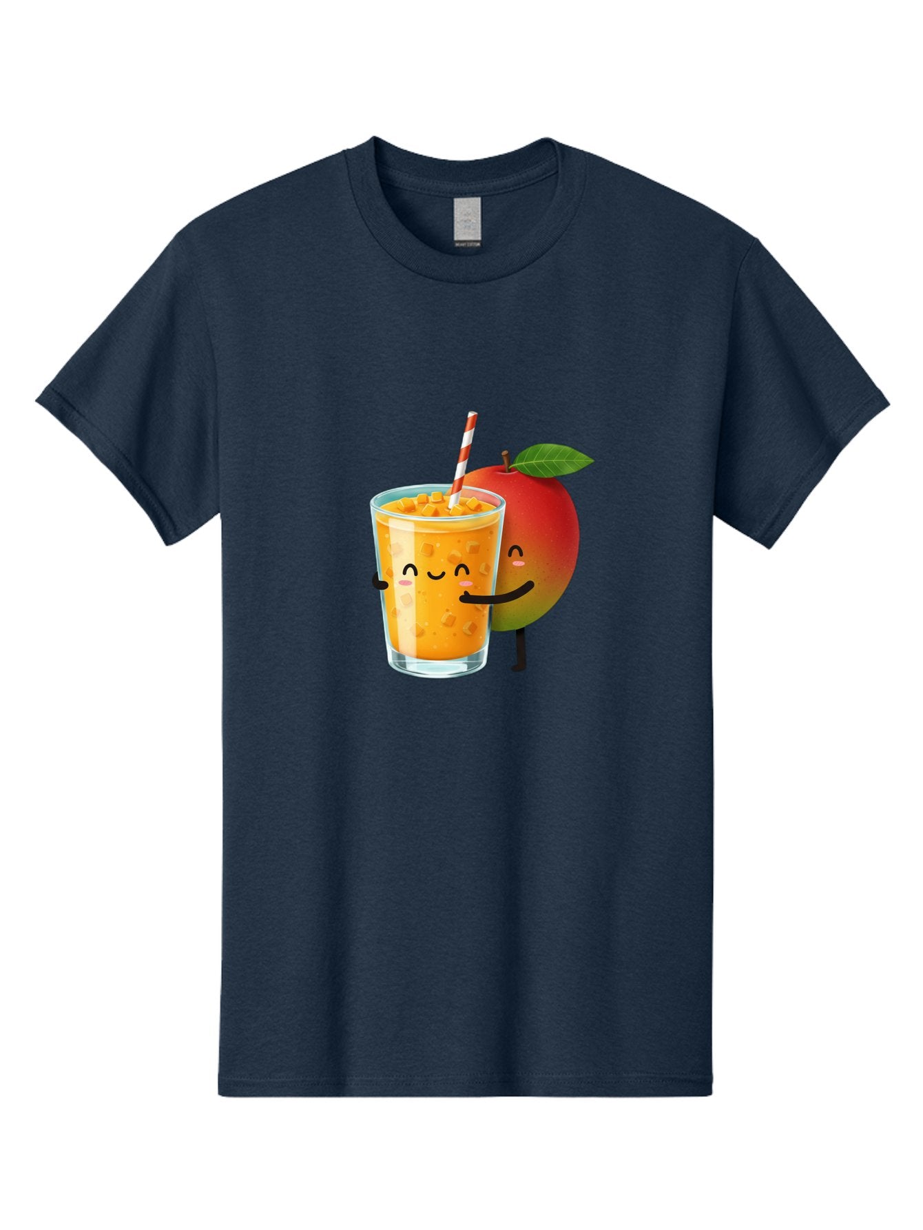 Mango-Juice-1 Men'S Graphic Tee, 100% Cotton, Comfortable Casual Summer Wear, Machine Washable, Cartoon Apple, Mango Juice, Refreshing Drink, Smiling Glass, Red And White Straw, Orange Beverage, Fruit Characters, Happy Face, Healthy Drink, Bac145 9