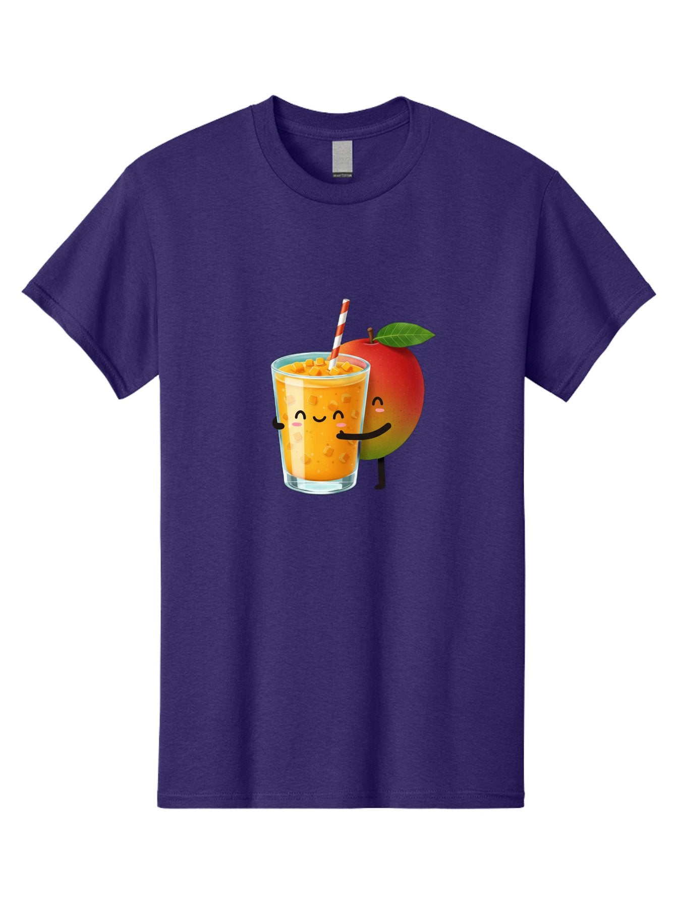 Mango-Juice-1 Men'S Graphic Tee, 100% Cotton, Comfortable Casual Summer Wear, Machine Washable, Cartoon Apple, Mango Juice, Refreshing Drink, Smiling Glass, Red And White Straw, Orange Beverage, Fruit Characters, Happy Face, Healthy Drink, Bac145 10