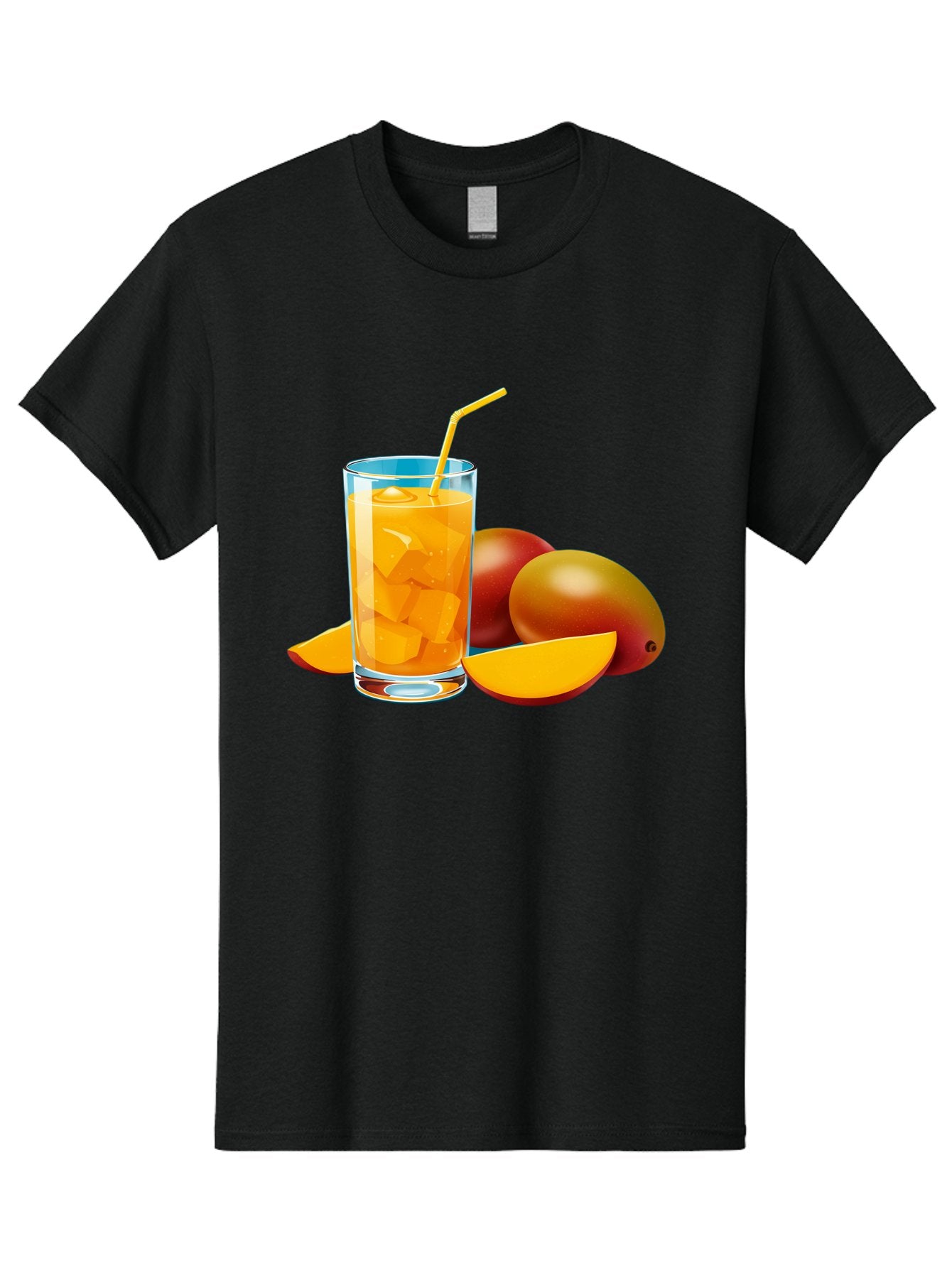 Mango-Juice-2 Men'S Graphic Tee, 100% Cotton, Comfortable Casual Summer Wear, Machine Washable, Mango Juice, Refreshing Drink, Cold Beverage, Tropical Fruit, Mango Chunks, Yellow Straw, Red Mango, Sliced Mango, Summer Drink Bac146