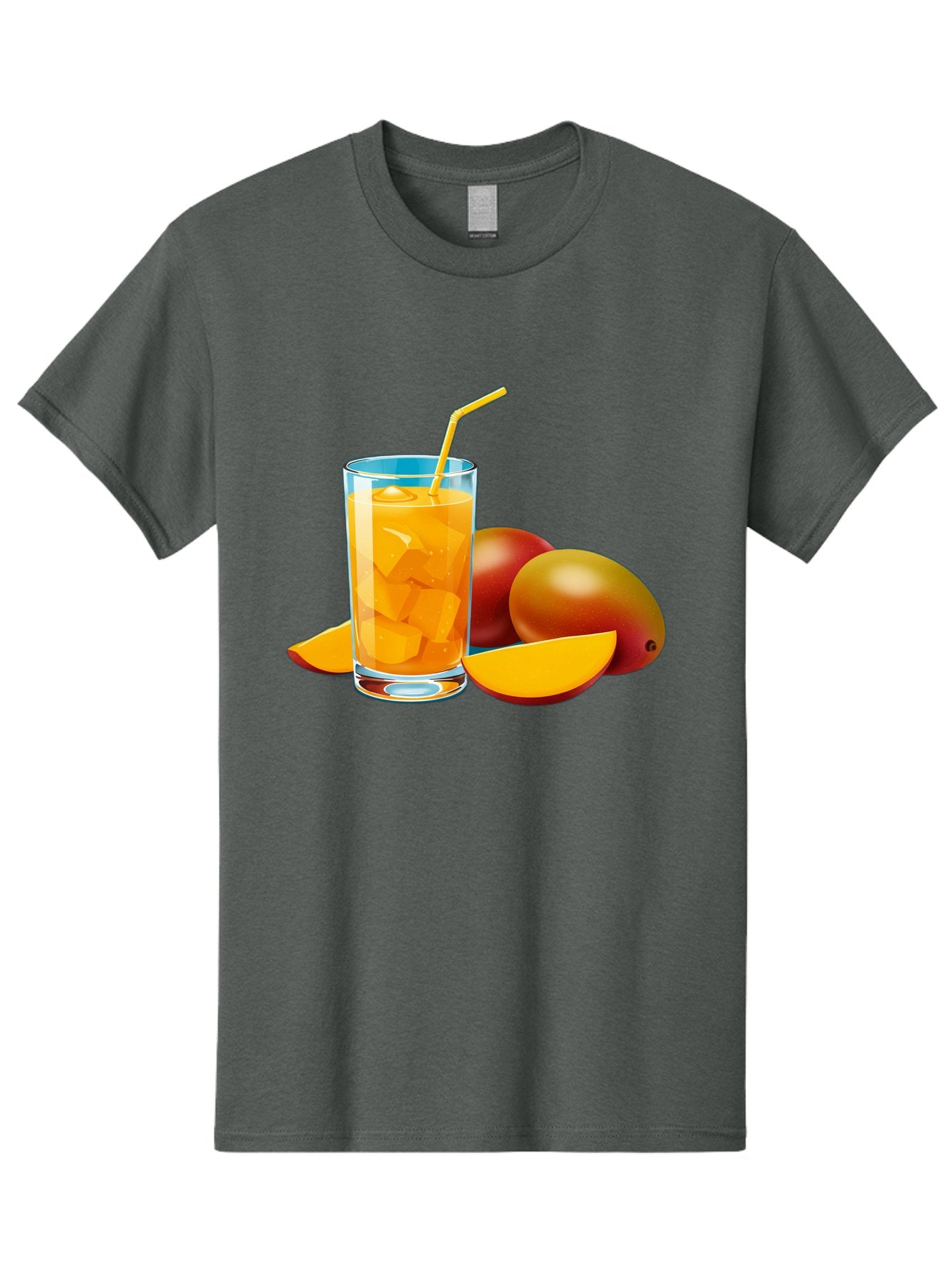 Mango-Juice-2 Men'S Graphic Tee, 100% Cotton, Comfortable Casual Summer Wear, Machine Washable, Mango Juice, Refreshing Drink, Cold Beverage, Tropical Fruit, Mango Chunks, Yellow Straw, Red Mango, Sliced Mango, Summer Drink Bac146 3