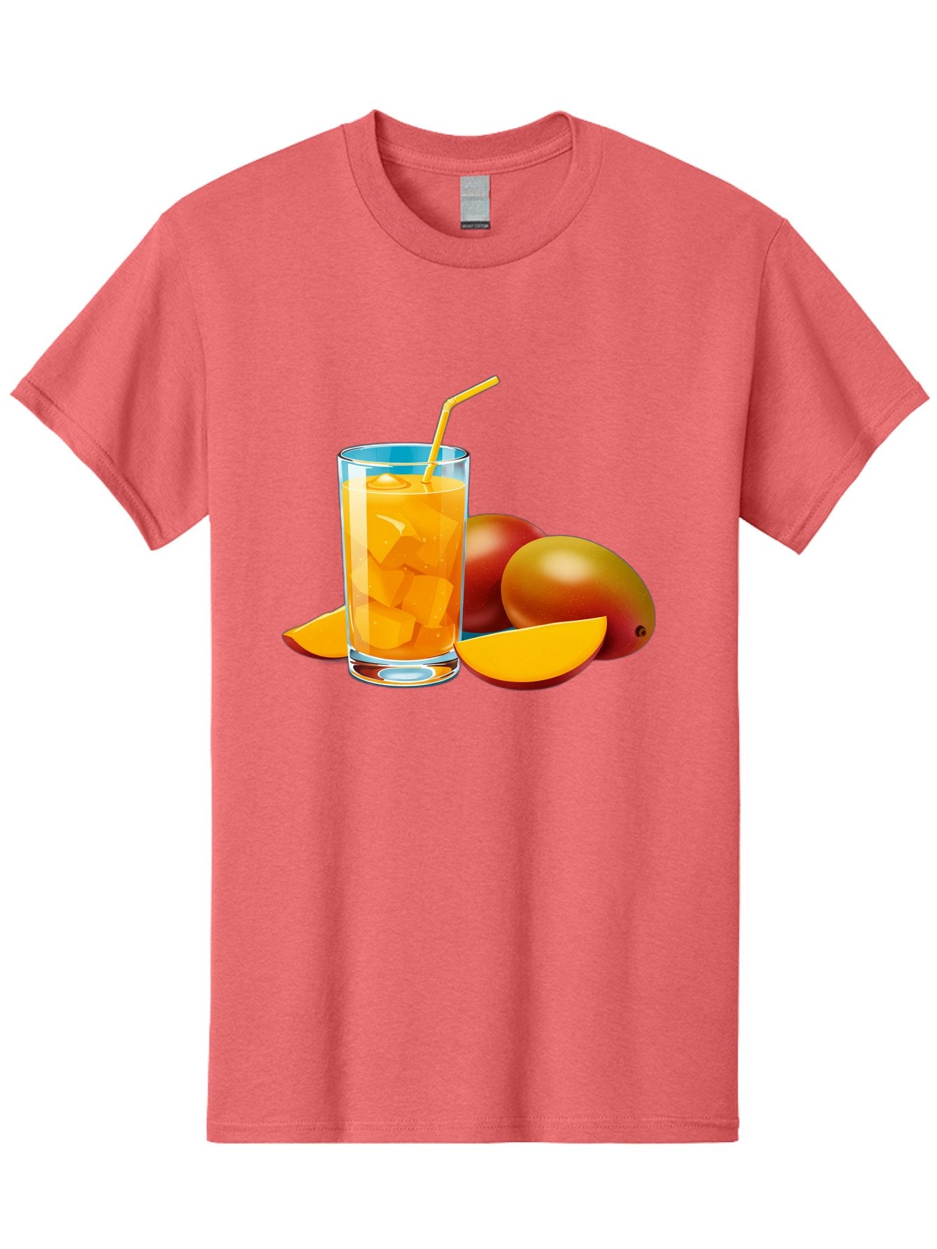 Mango-Juice-2 Men'S Graphic Tee, 100% Cotton, Comfortable Casual Summer Wear, Machine Washable, Mango Juice, Refreshing Drink, Cold Beverage, Tropical Fruit, Mango Chunks, Yellow Straw, Red Mango, Sliced Mango, Summer Drink Bac146 4